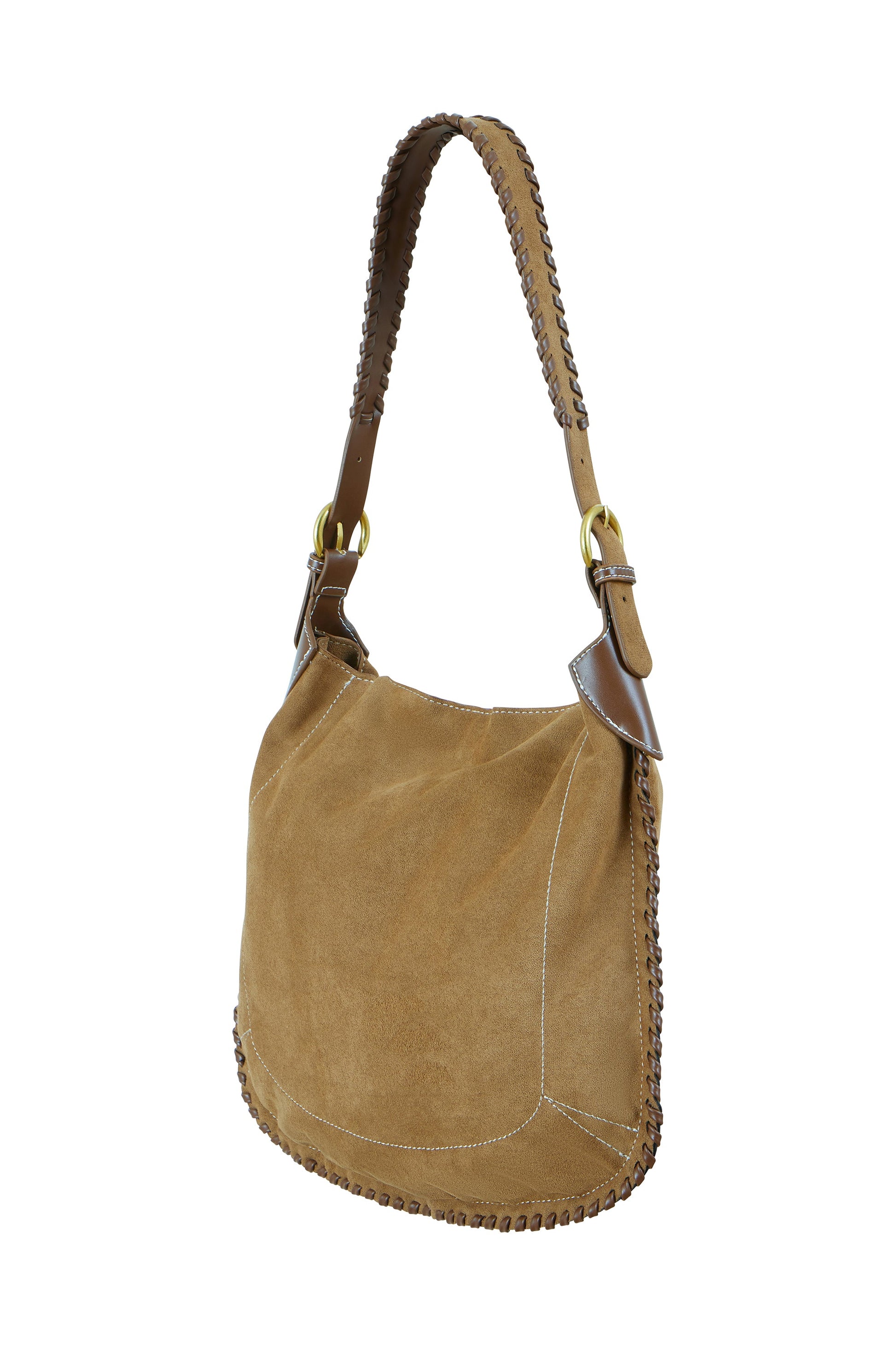 Tan Faux Suede Bag with Stitching Detail