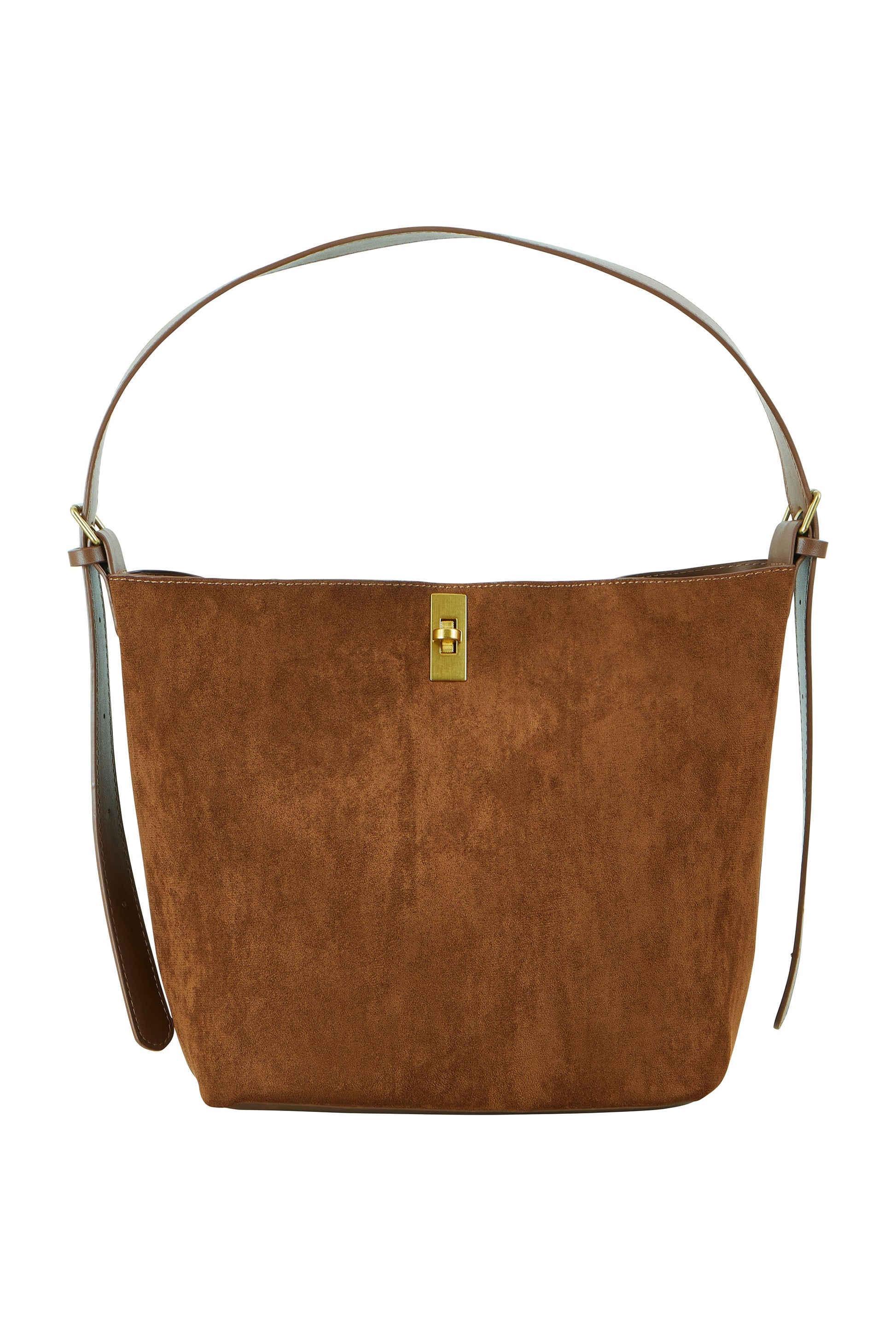 Tan Faux Suede Bag with Inside Pouch