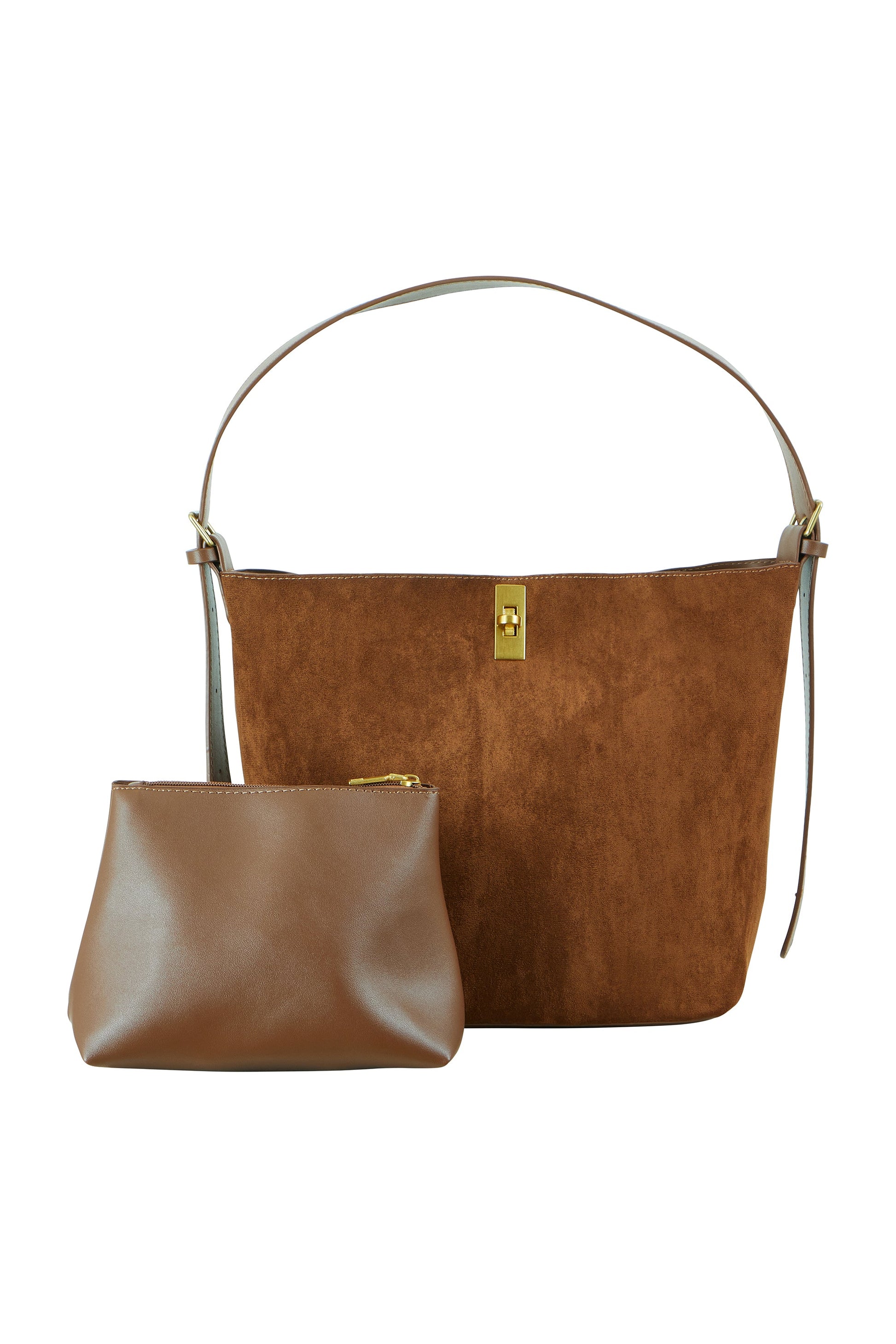 Tan Faux Suede Bag with Inside Pouch