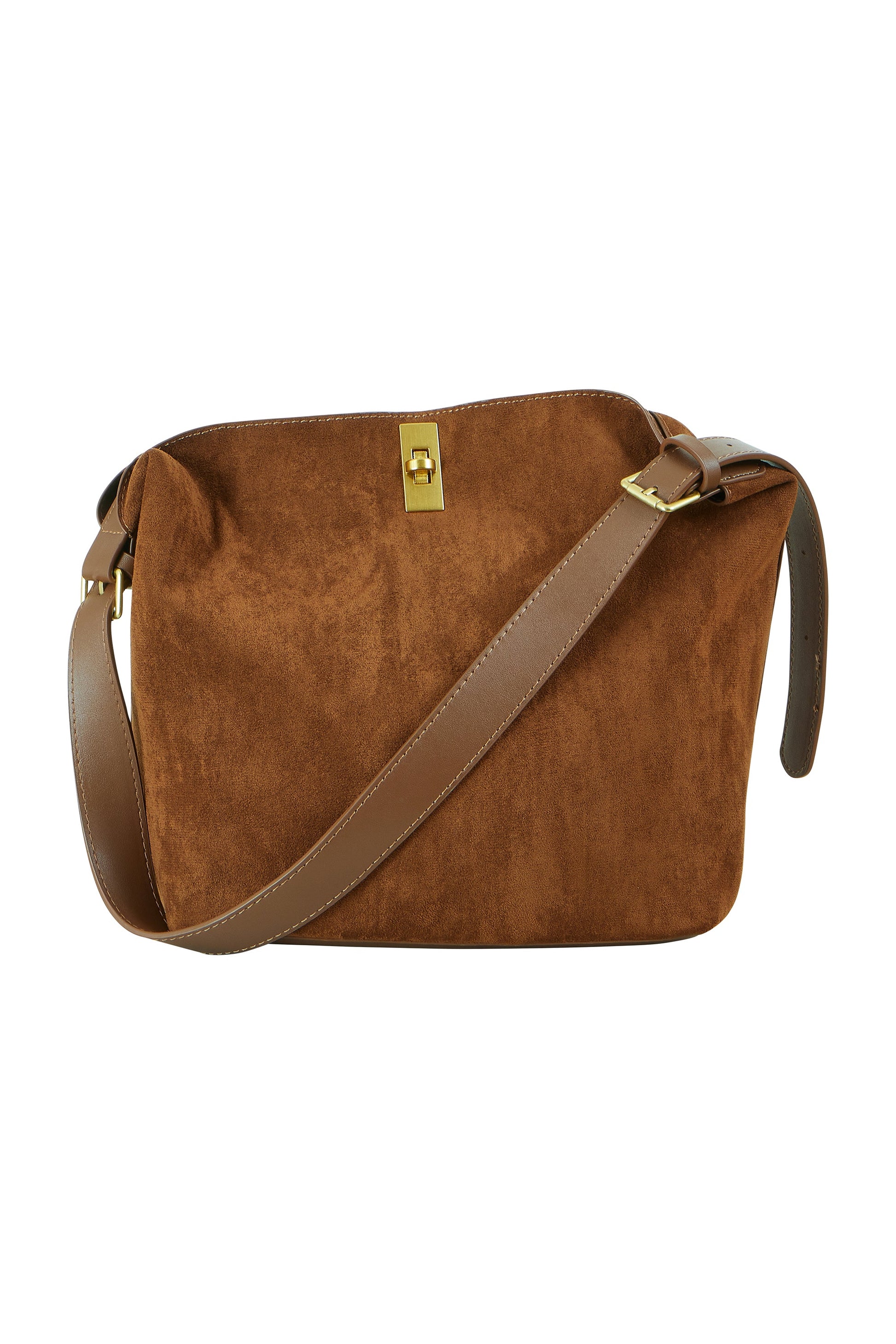 Tan Faux Suede Bag with Inside Pouch