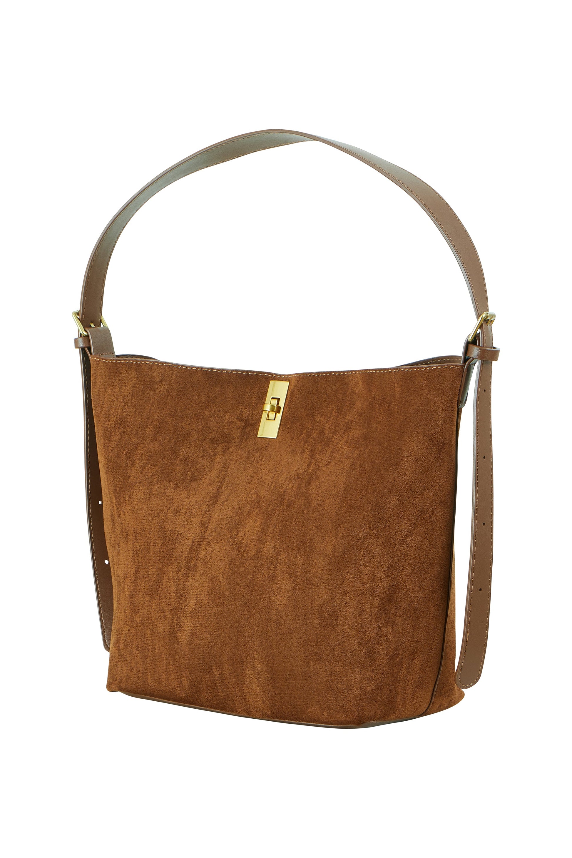 Tan Faux Suede Bag with Inside Pouch