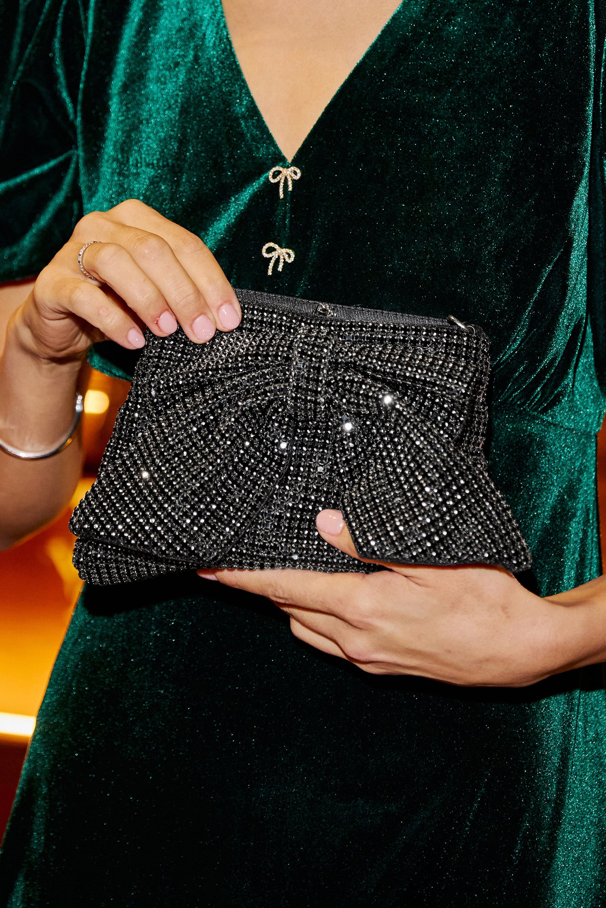 Black Rhinestone Bow Bag