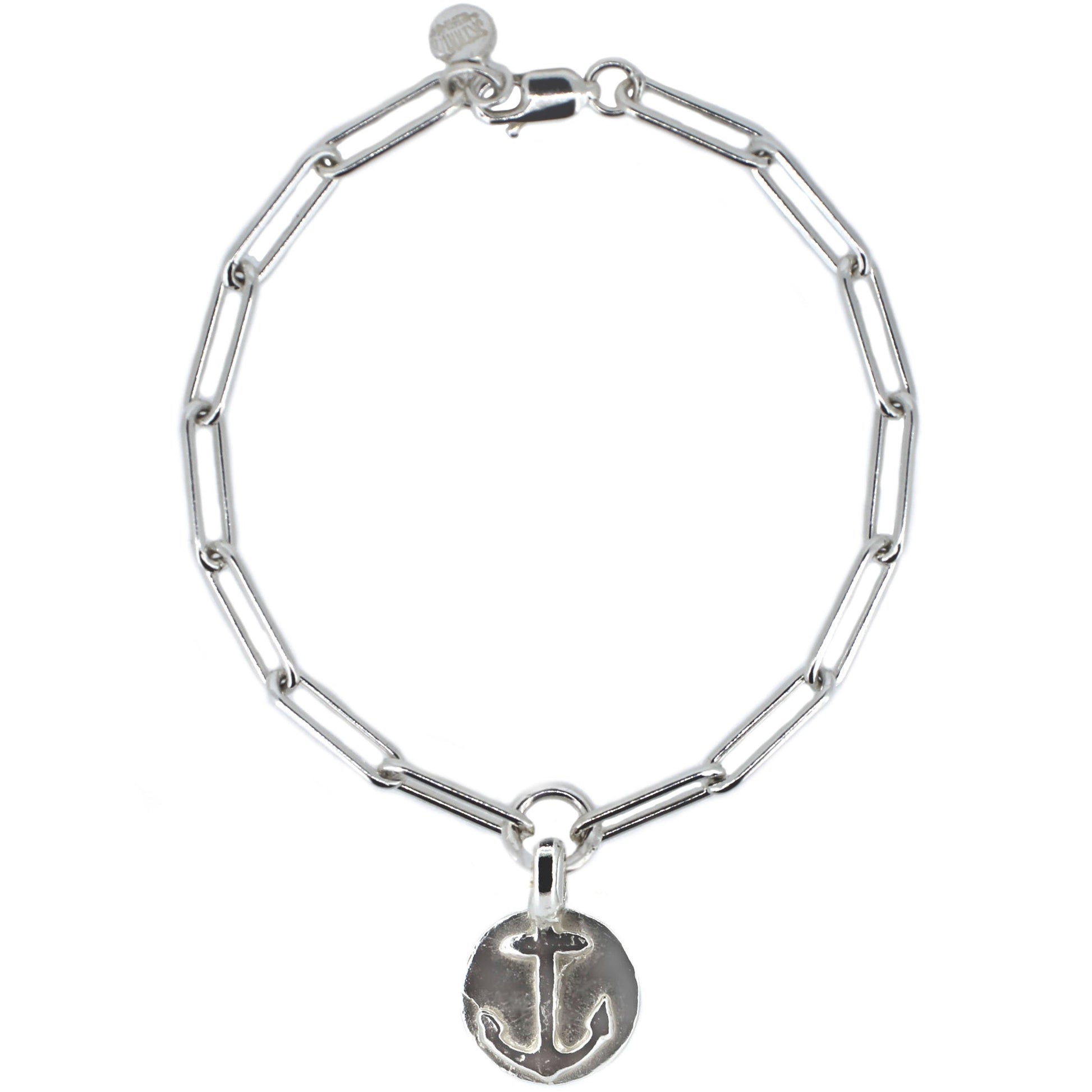 Sterling Silver Anchor Disc Trace Chain Bracelet