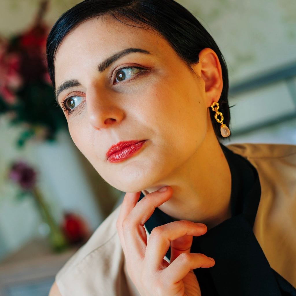 Double Twisted Loops Earrings in Rose Quartz