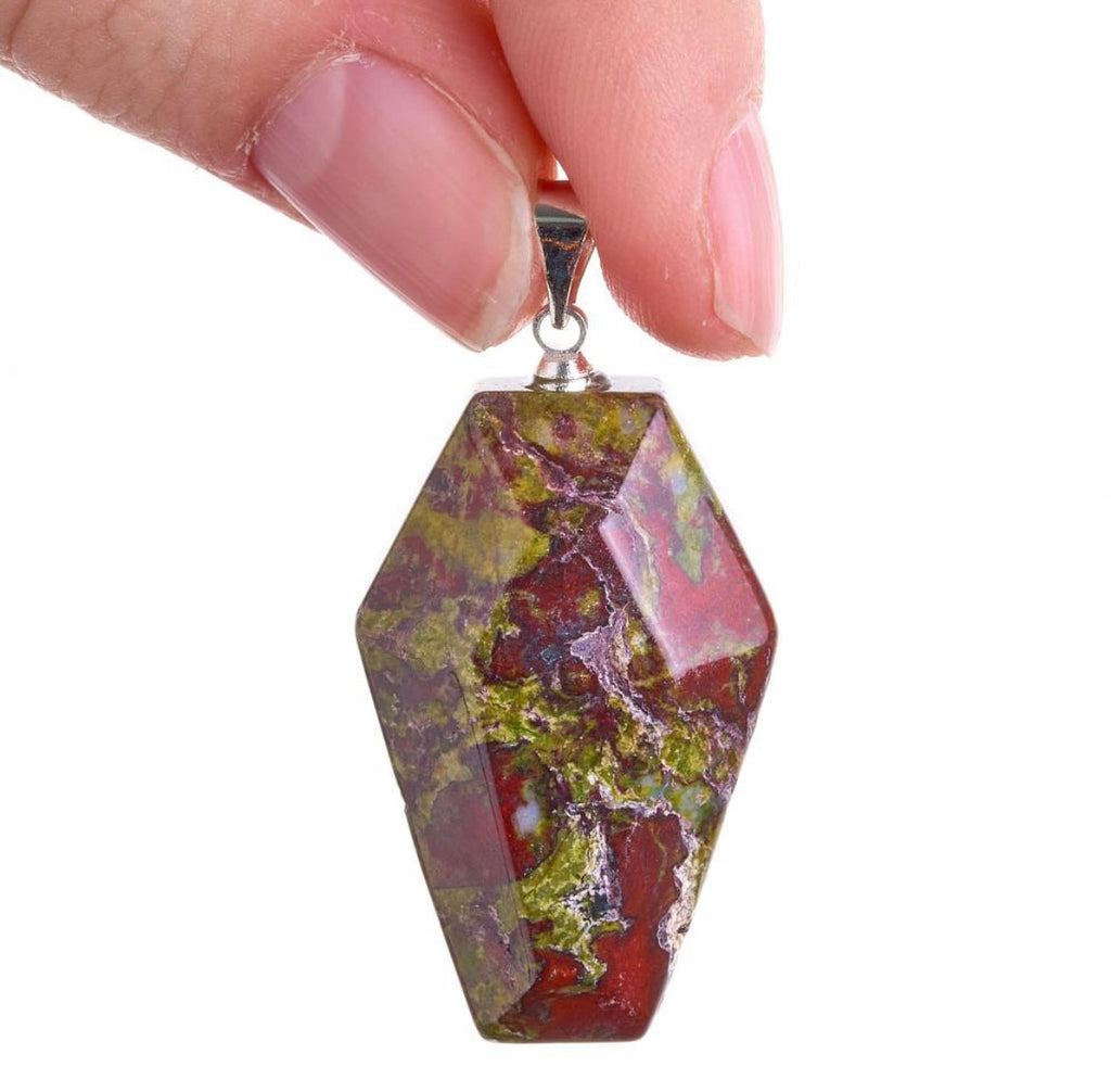 Dragon Stone Casket Necklace 20 Inch Silver Plated Chain