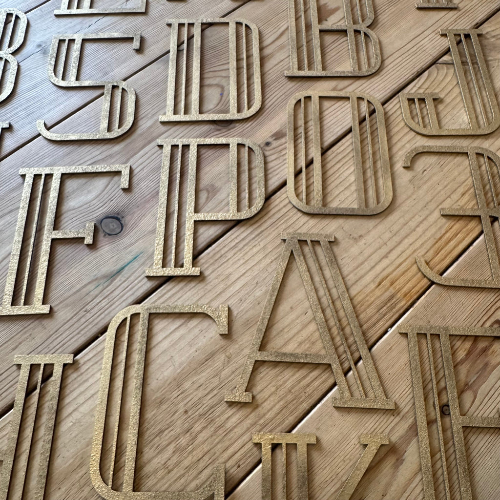 Gold Distressed Art Deco Metal Letters and Numbers 5 inch or 12 inch