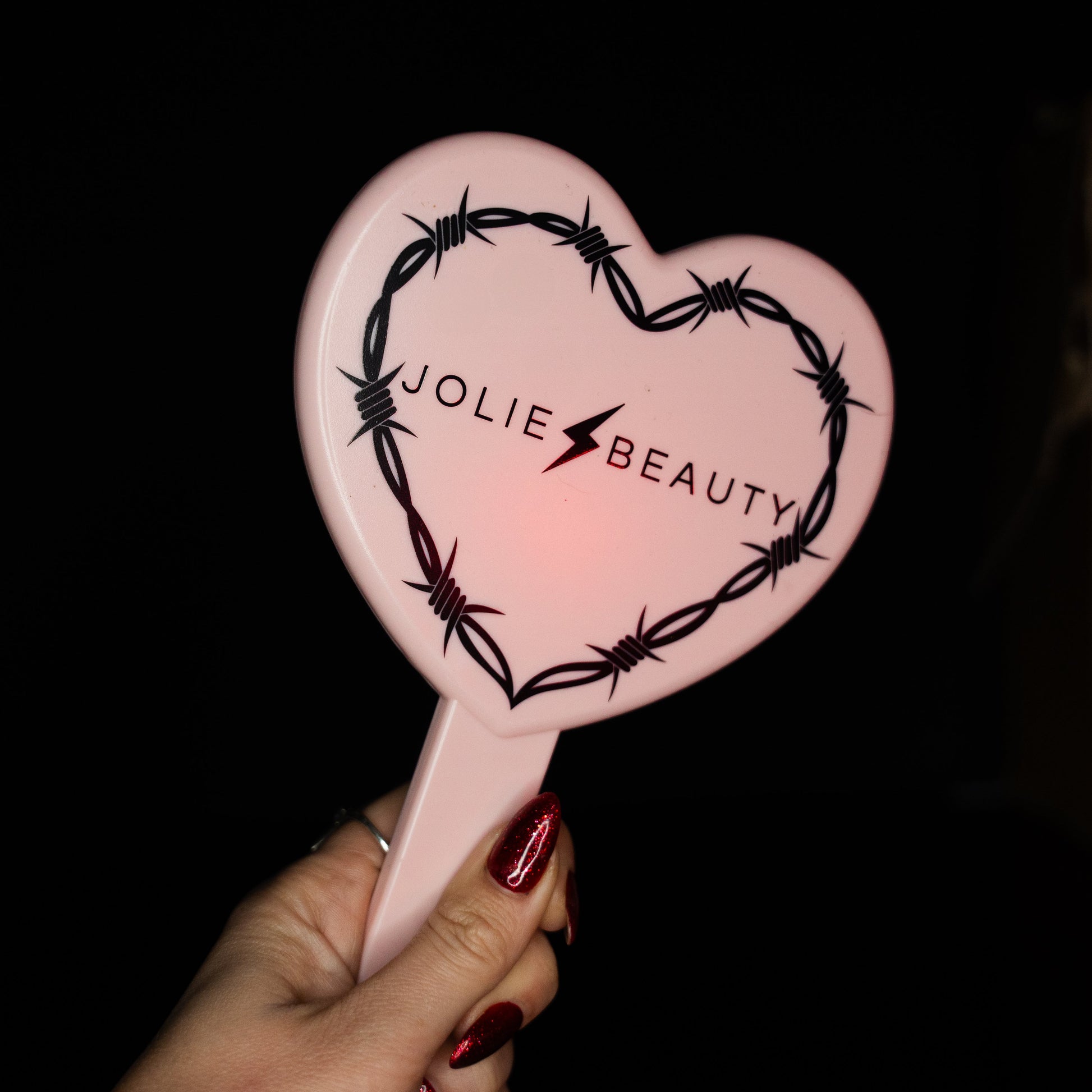Heart Shaped Makeup Mirror in Pink and Black