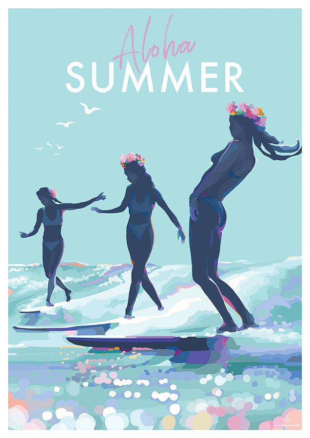 Aloha Summer Vintage Surfing Poster