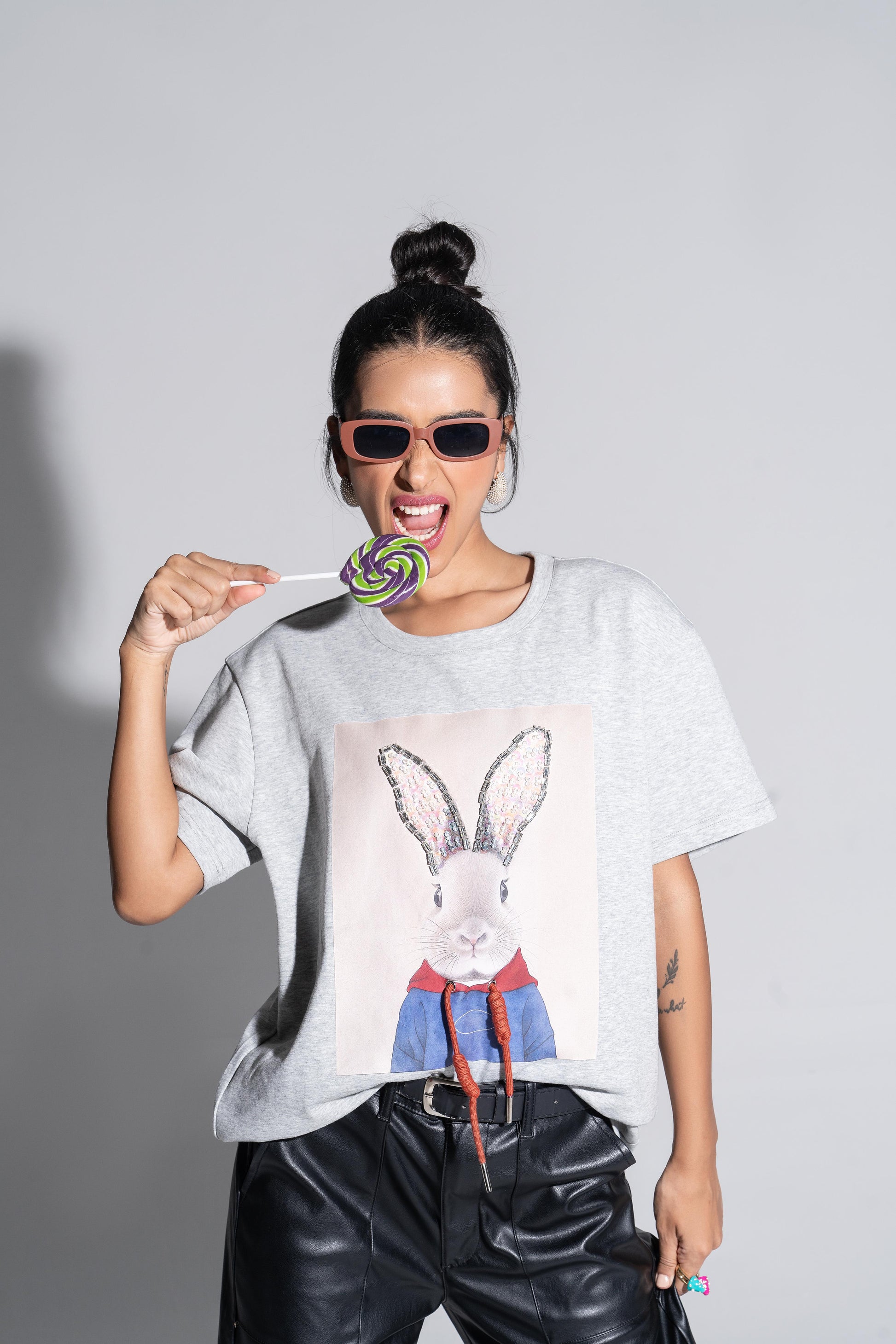 Roger Graphic Embroidered Cotton T-Shirt for Women