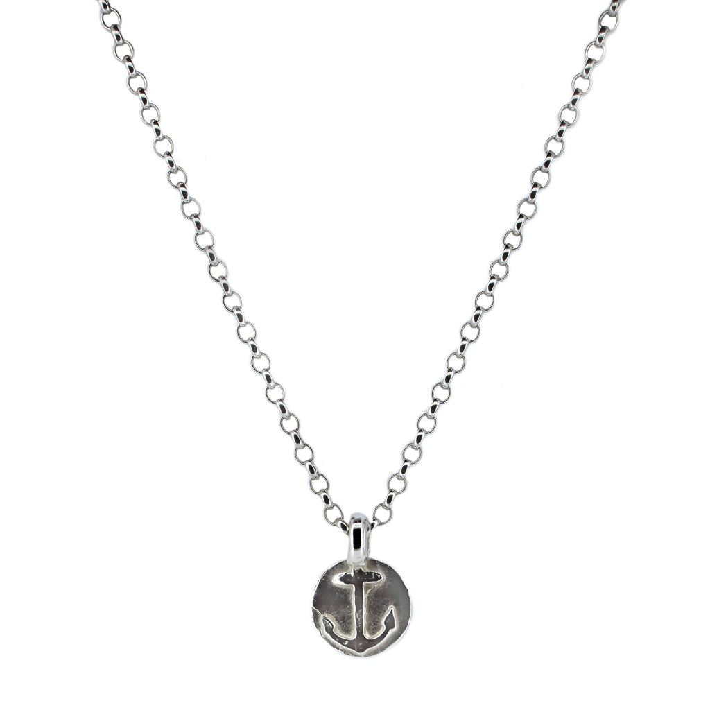 Lucky Charm Anchor Disc Necklace in Sterling Silver