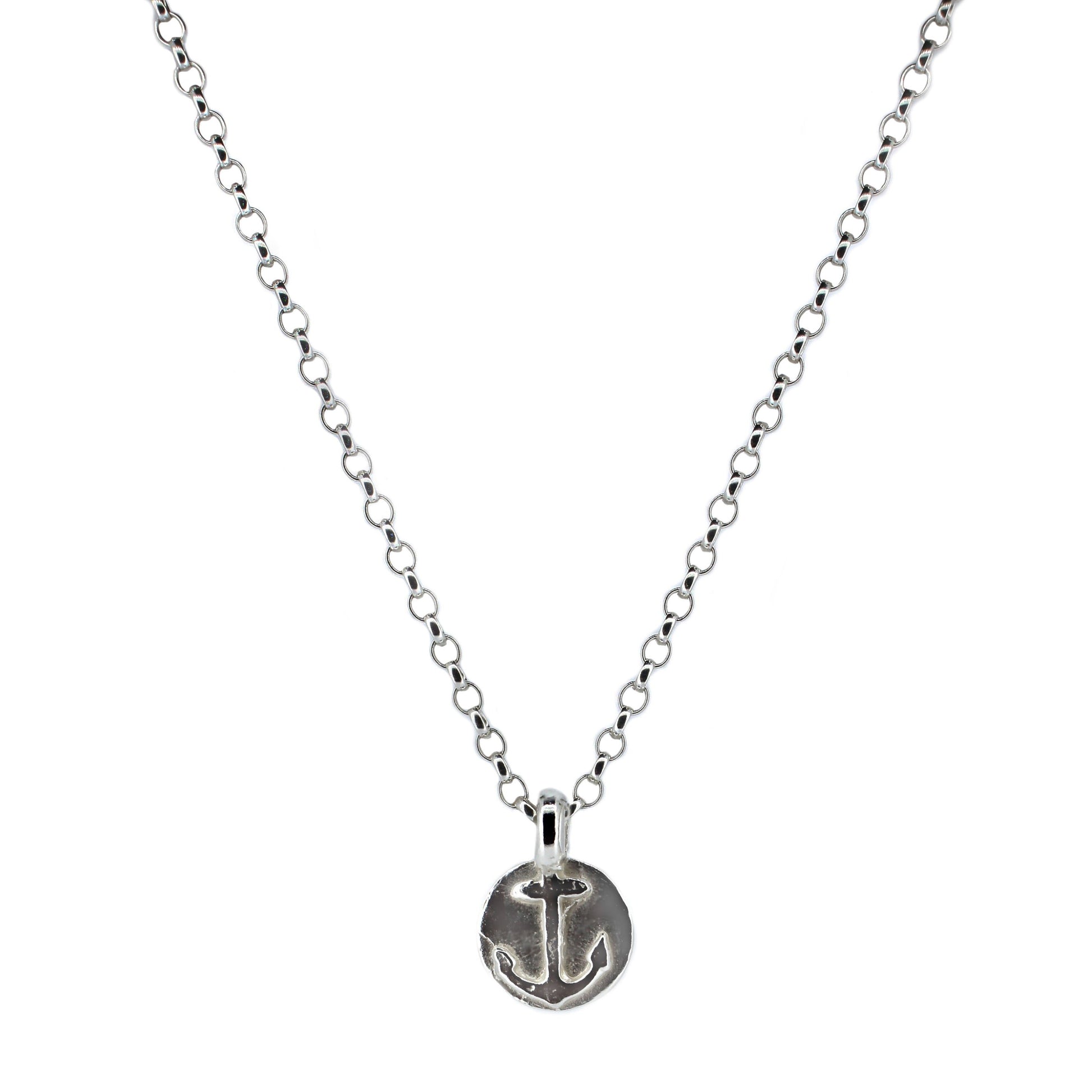 Lucky Charm Anchor Disc Necklace in Sterling Silver