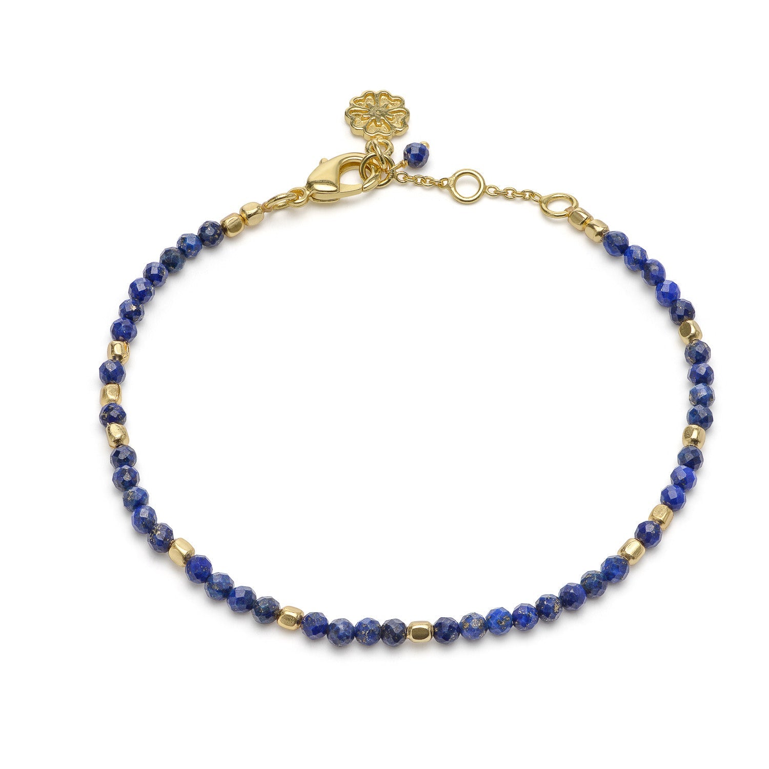 Lapis and Gold Bead Bracelet Adjustable