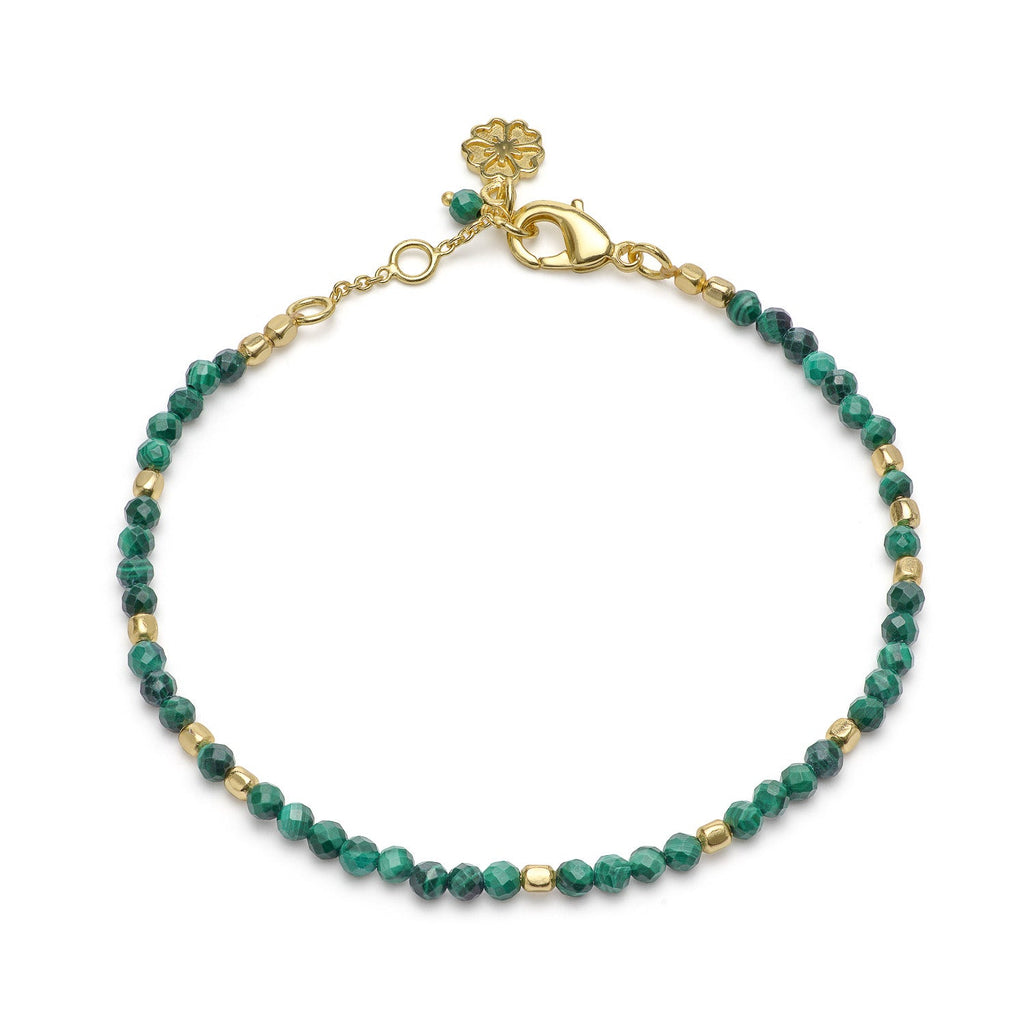 Malachite and Gold Bead Bracelet Handcrafted