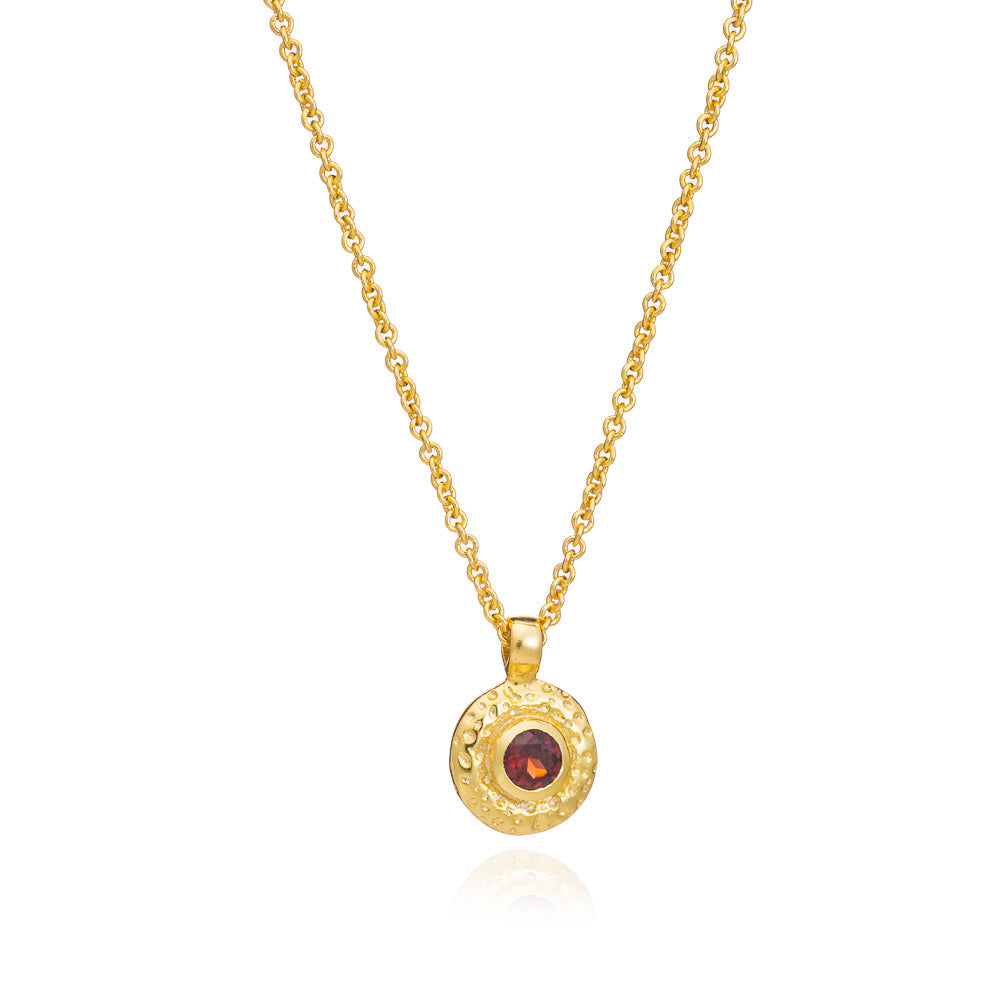 Luna Single Disc Pendant Necklace Garnet