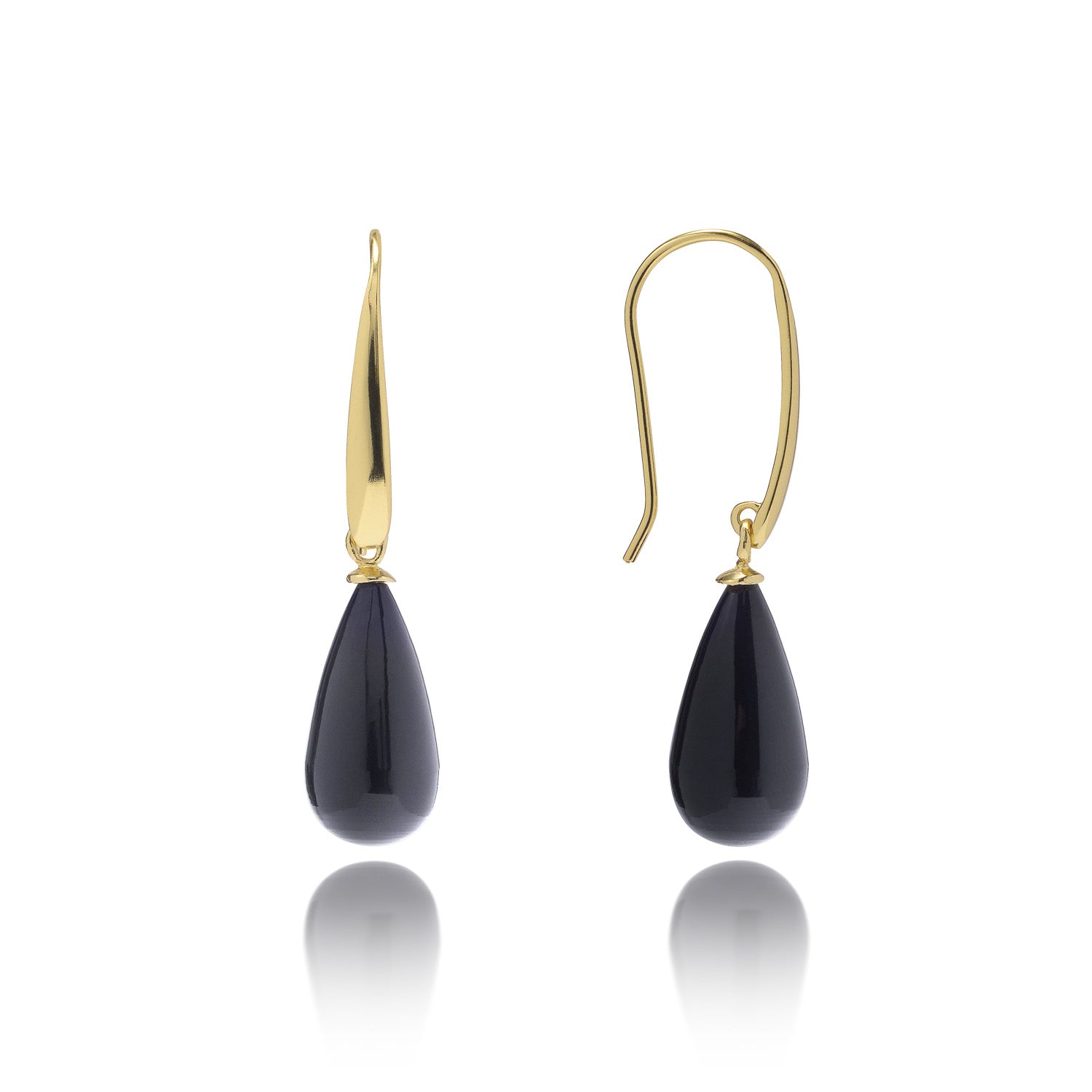 Black Onyx Drop Earrings in 22k Gold