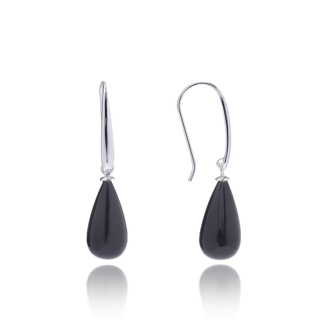 Polished Black Onyx Drop Earrings in Sterling Silver