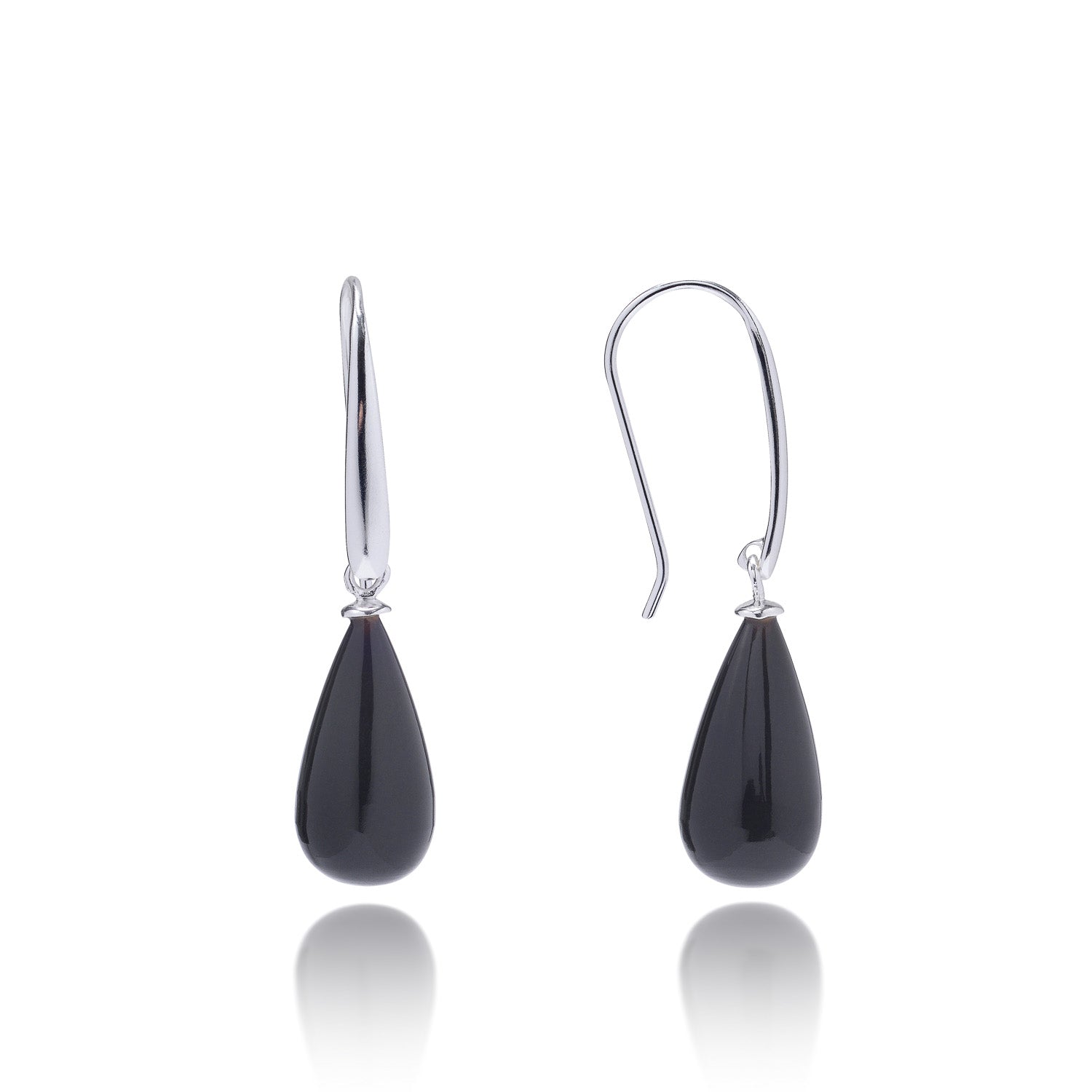 Polished Black Onyx Drop Earrings in Sterling Silver