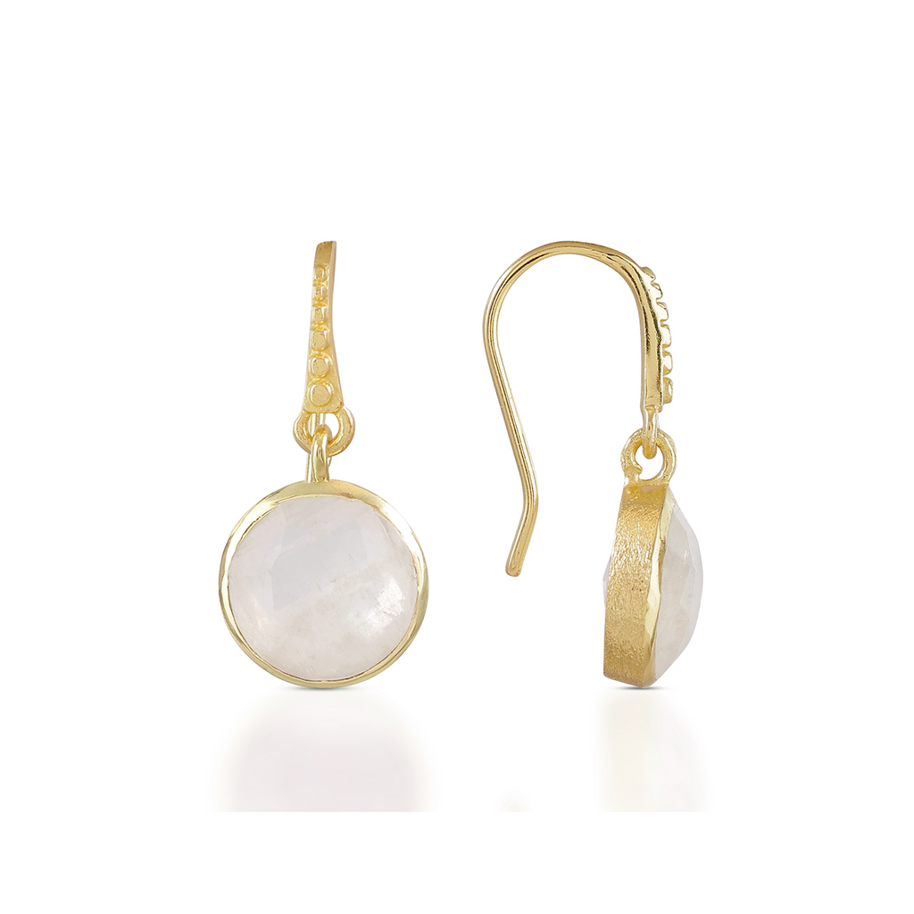 Charis Round Moonstone Drop Earrings
