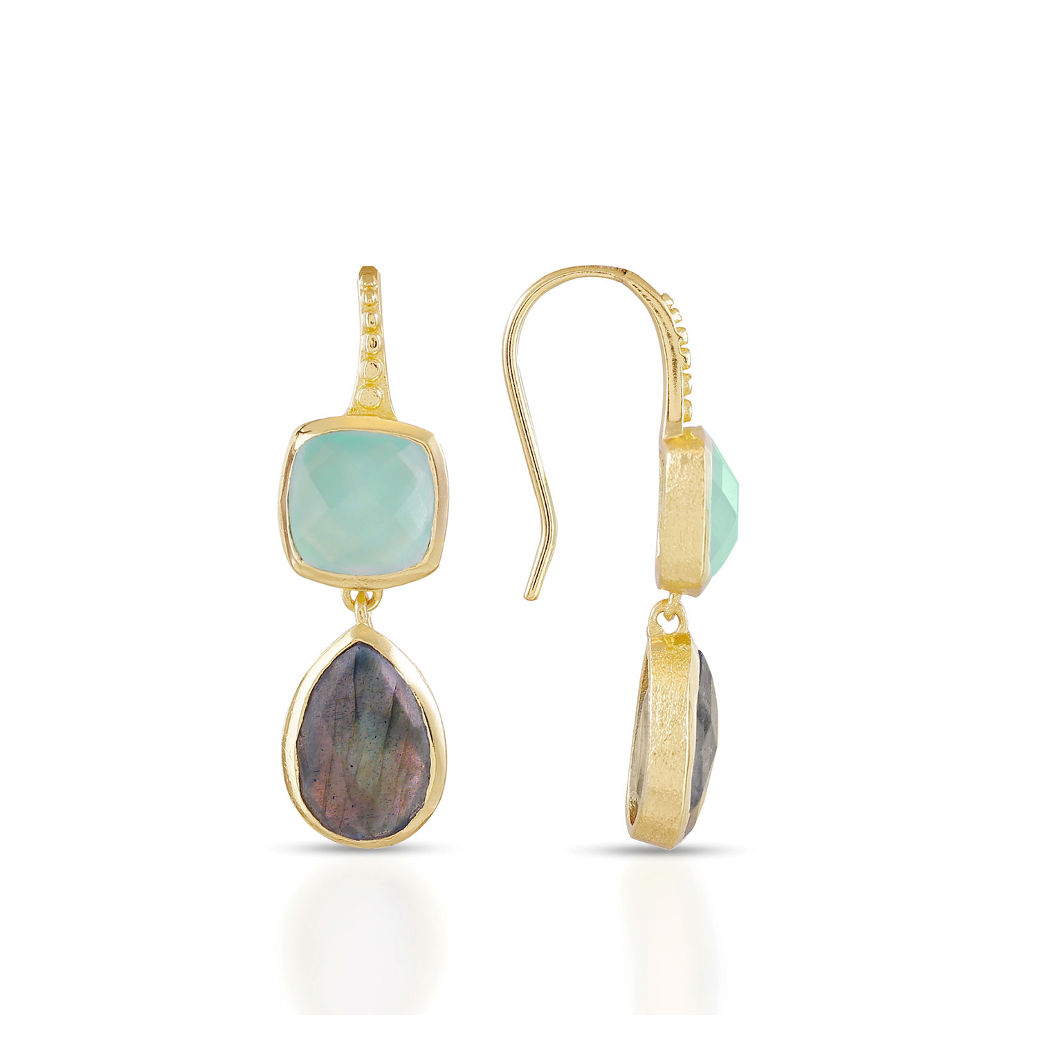 Charis Double Gemstone Earrings Pariba Onyx & Labradorite