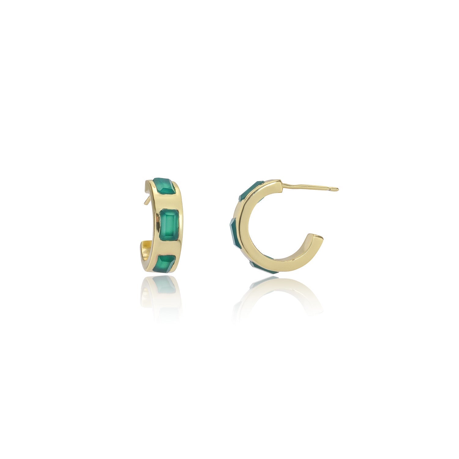 Chunky Huggie Hoops Green Onyx