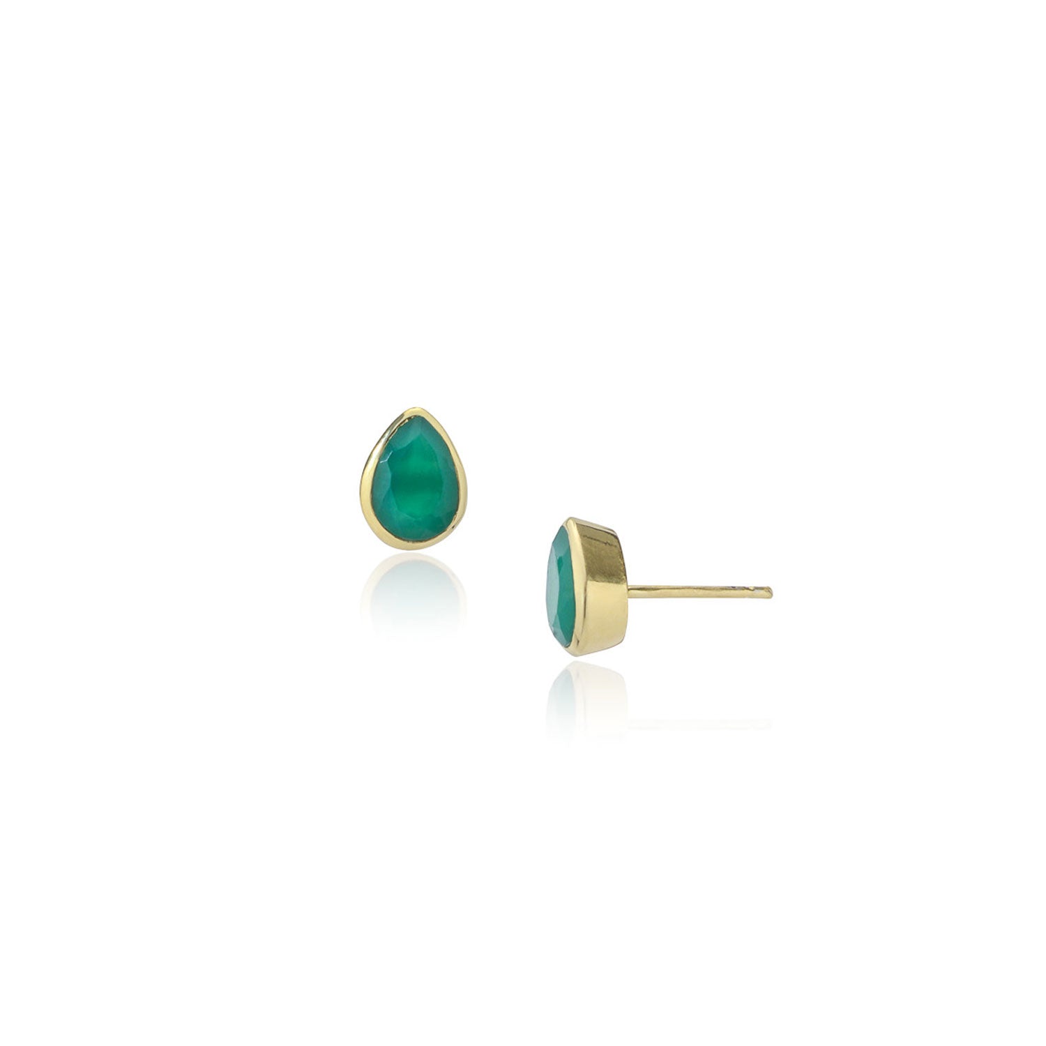 Green Onyx Gemstone Stud Earrings in Gold