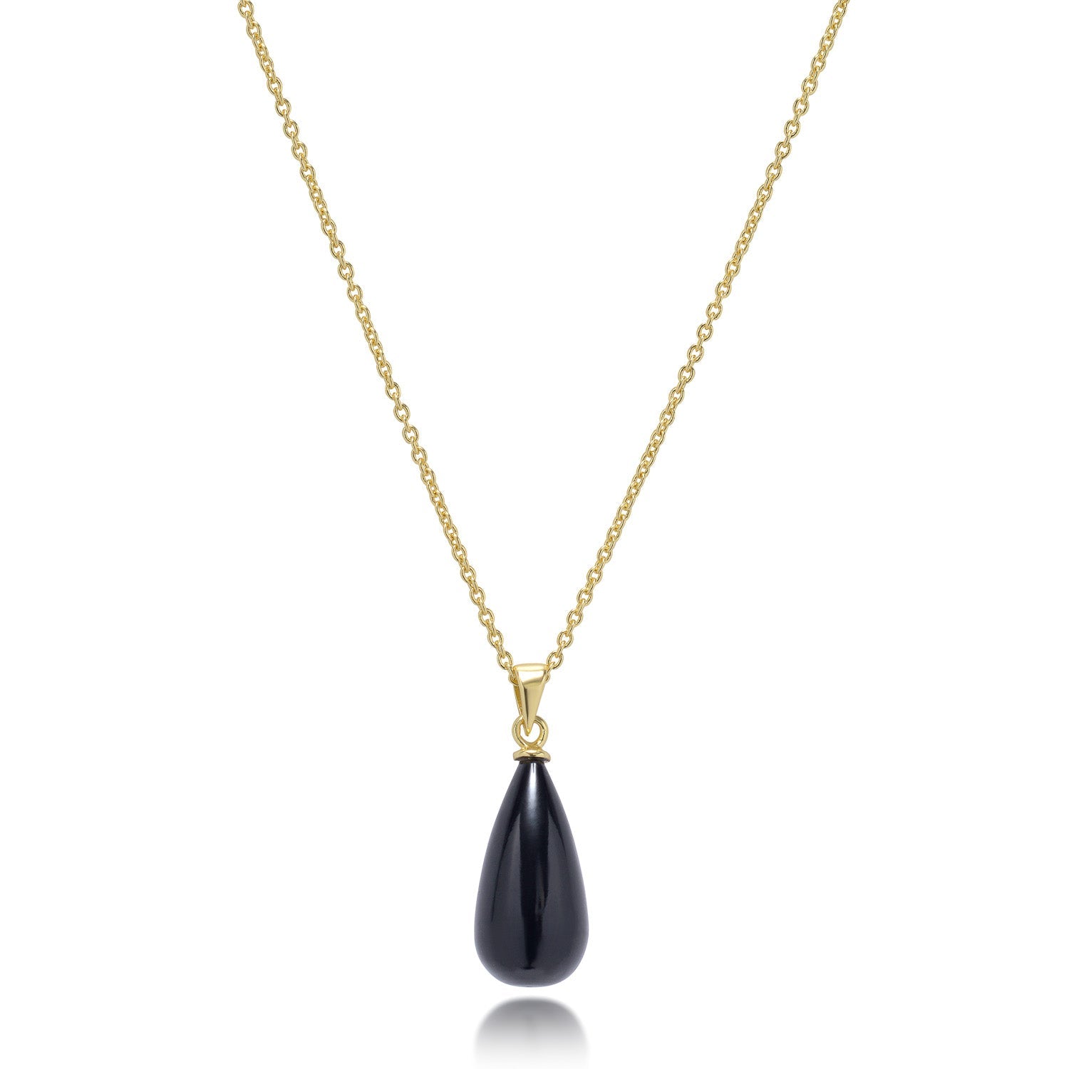 Polished Black Onyx Stone Pendant Necklace in Gold