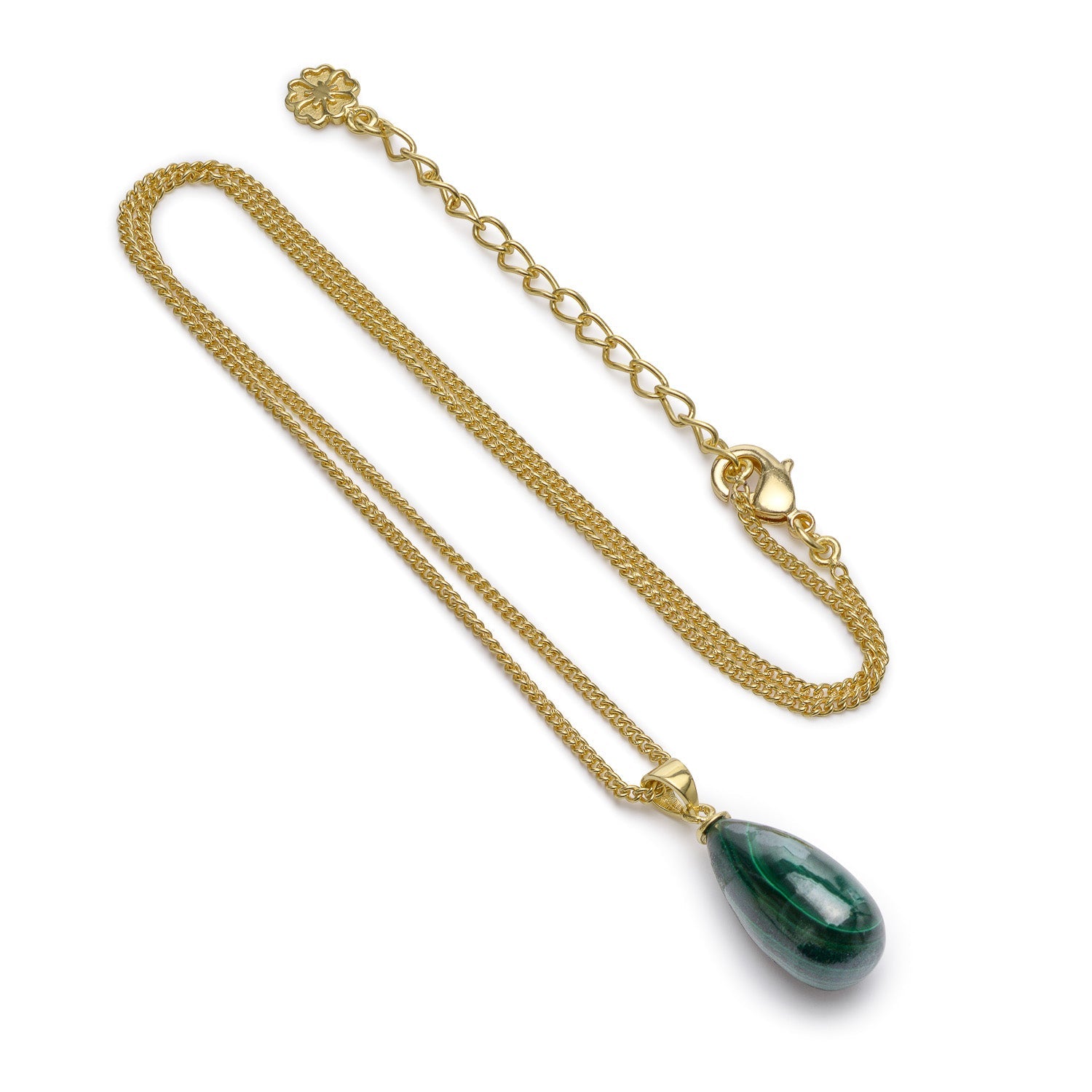 Polished Malachite Stone Pendant Necklace in Gold