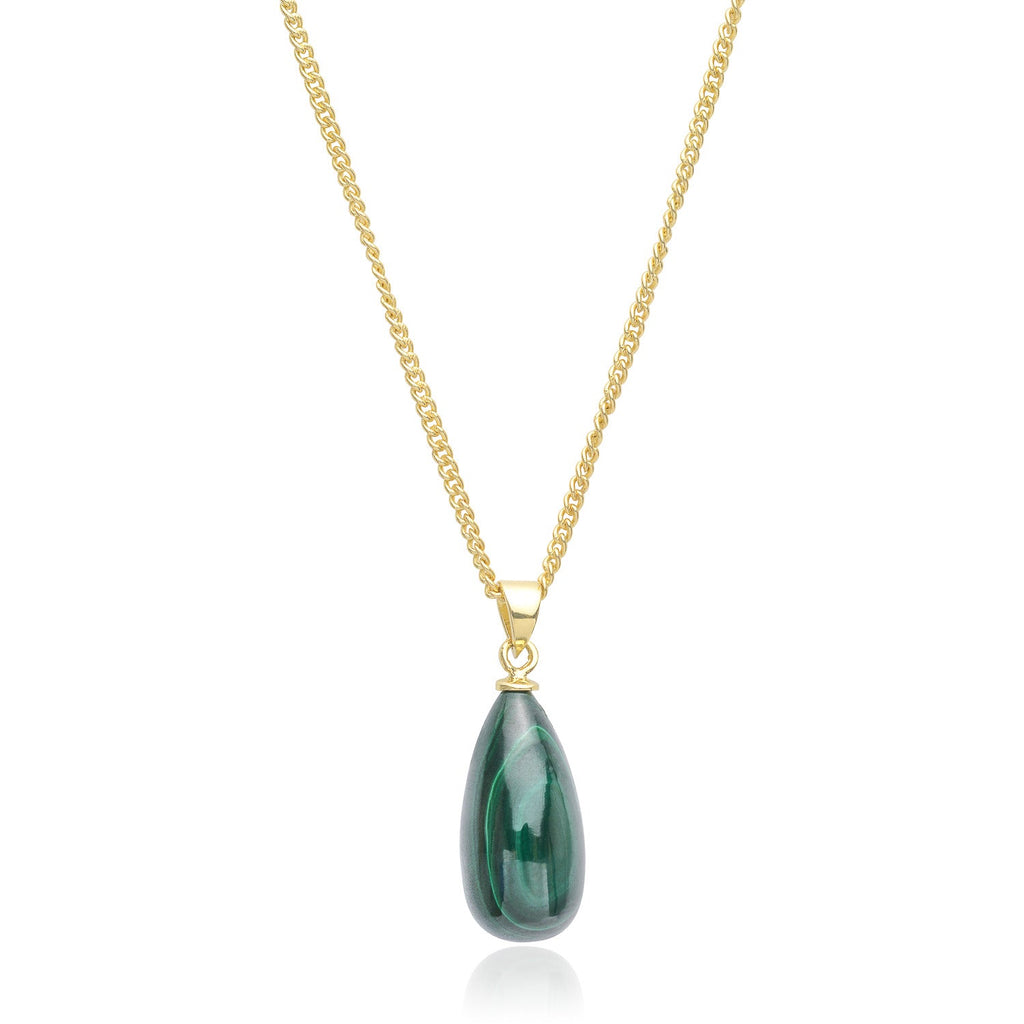 Polished Malachite Stone Pendant Necklace in Gold