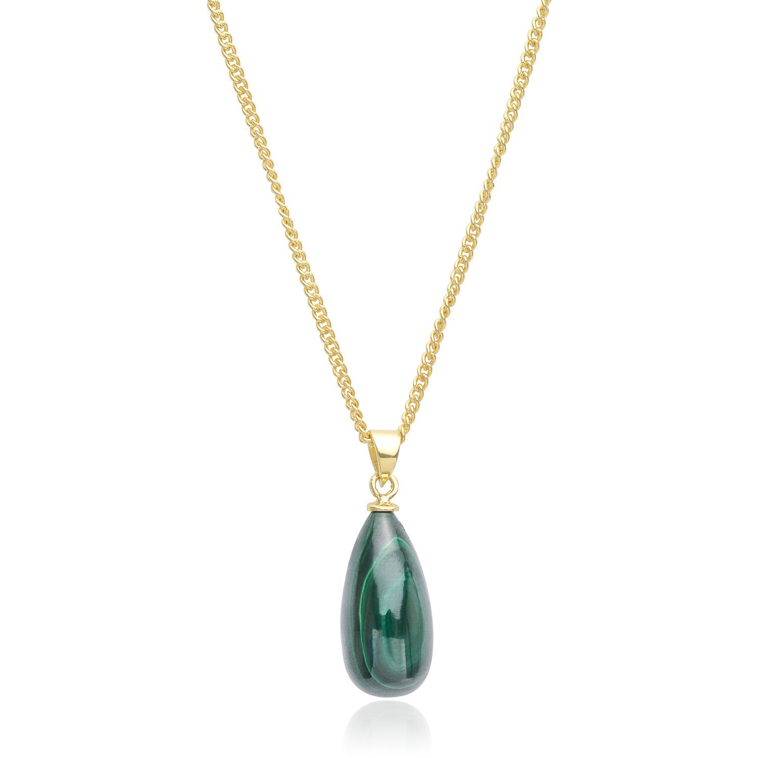 Polished Malachite Stone Pendant Necklace in Gold