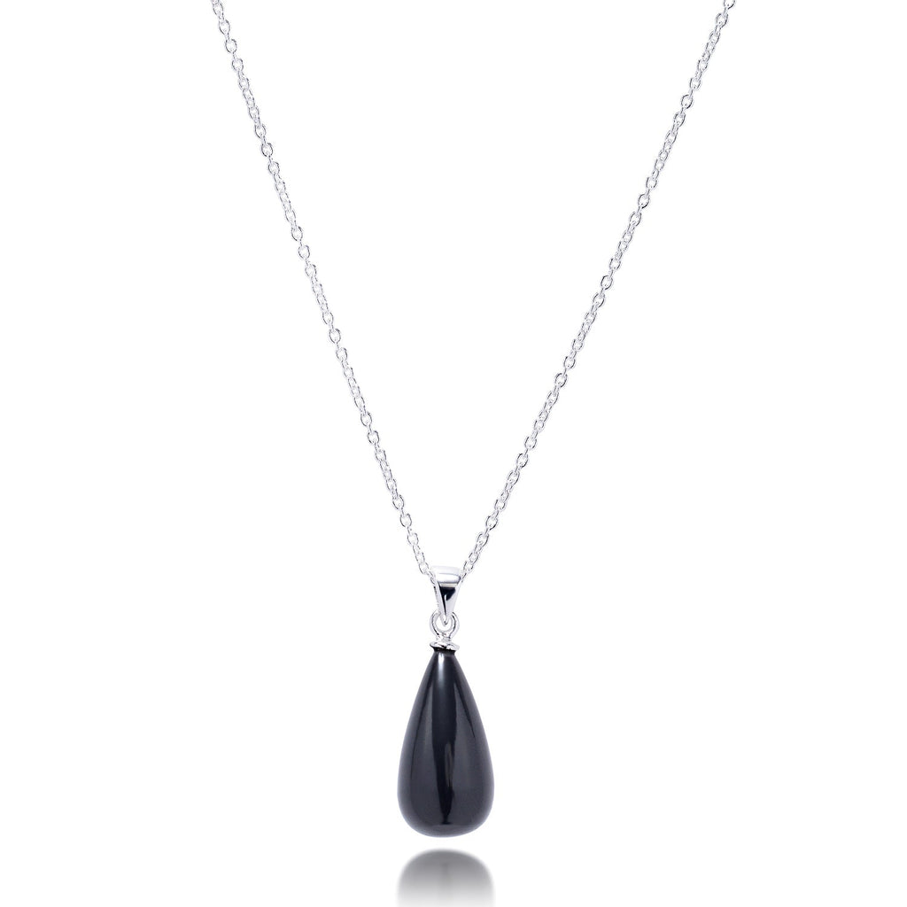 Polished Black Onyx Stone Pendant Necklace in Sterling Silver