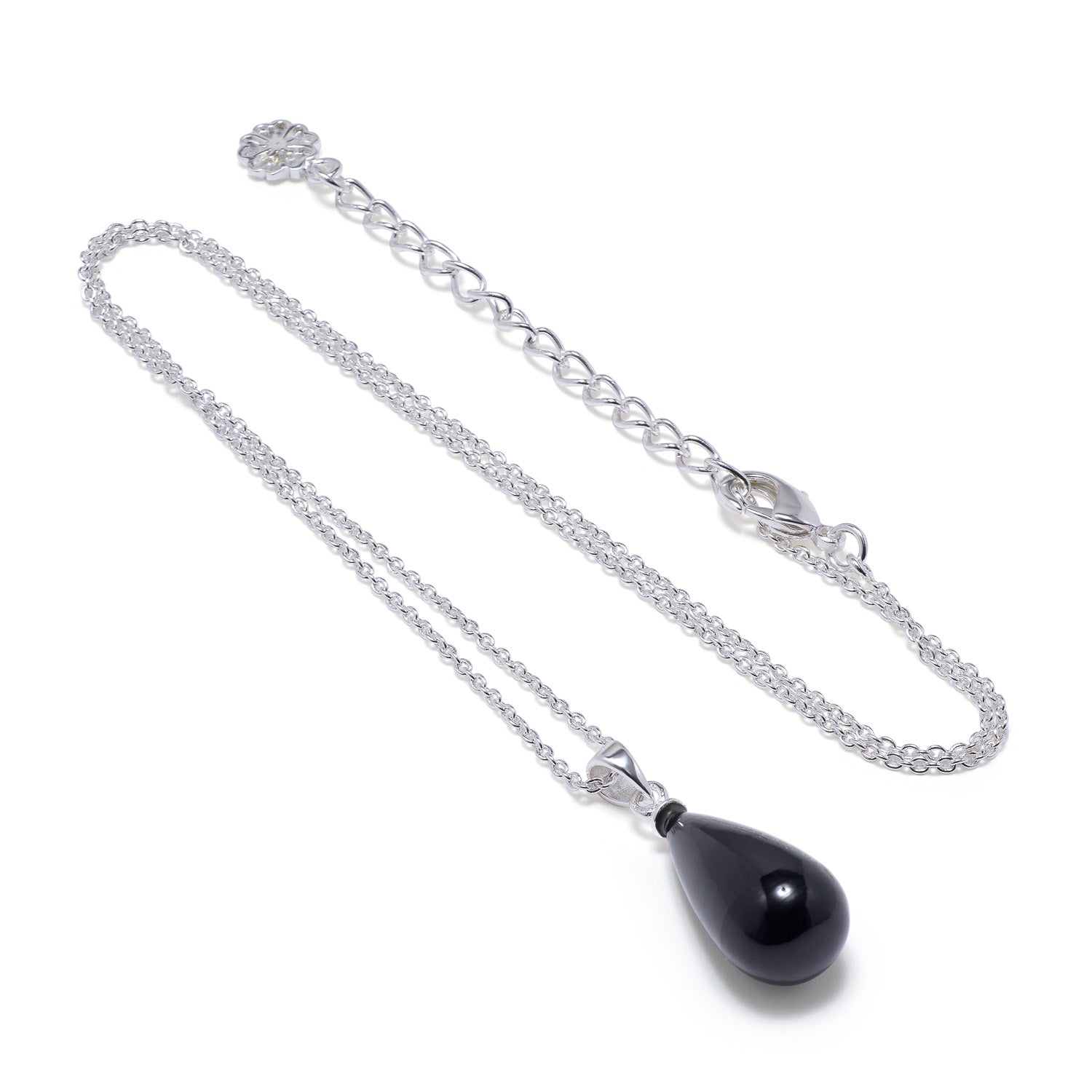 Polished Black Onyx Stone Pendant Necklace in Sterling Silver