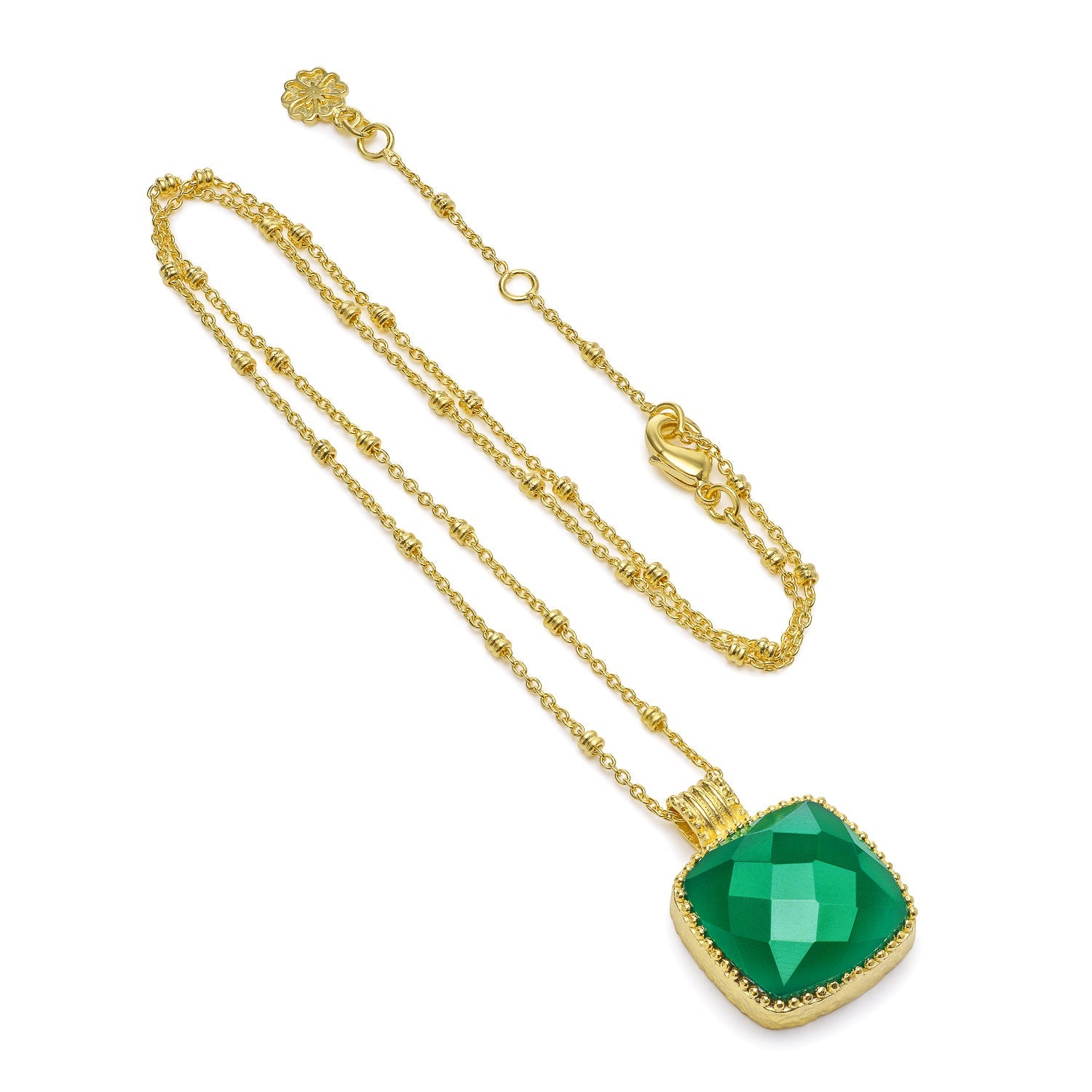 Large Square Green Onyx Pendant in Gold