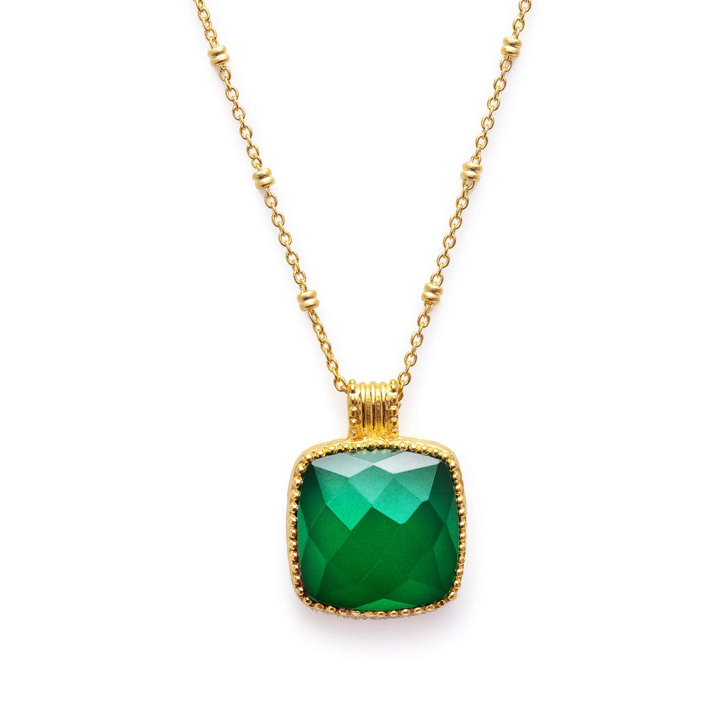 Large Square Green Onyx Pendant in Gold