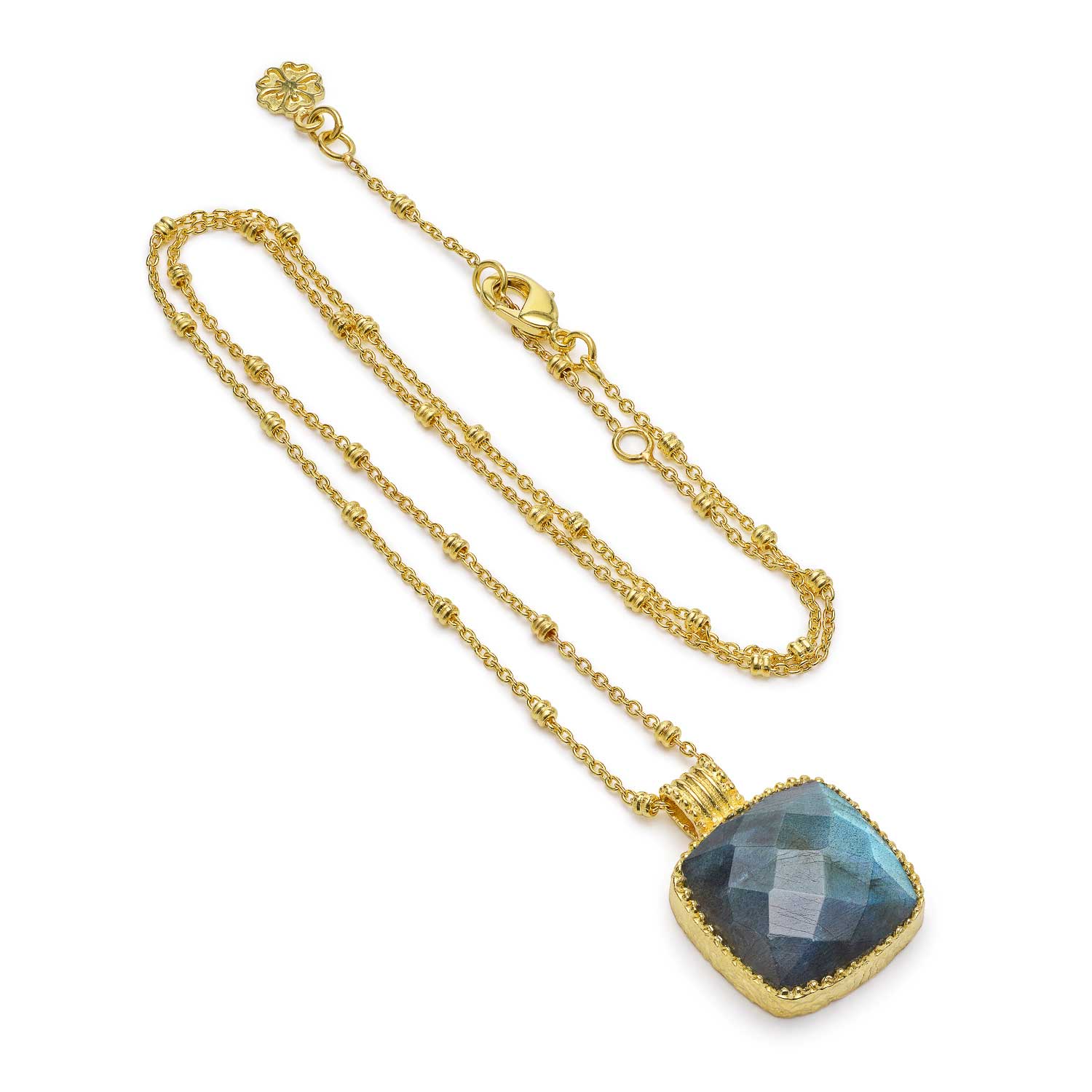 Large Square Labradorite Pendant in Gold