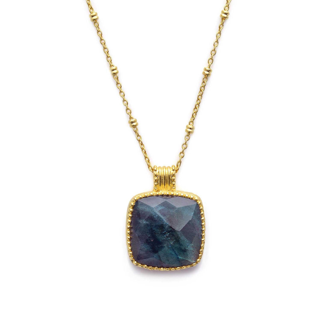 Large Square Labradorite Pendant in Gold