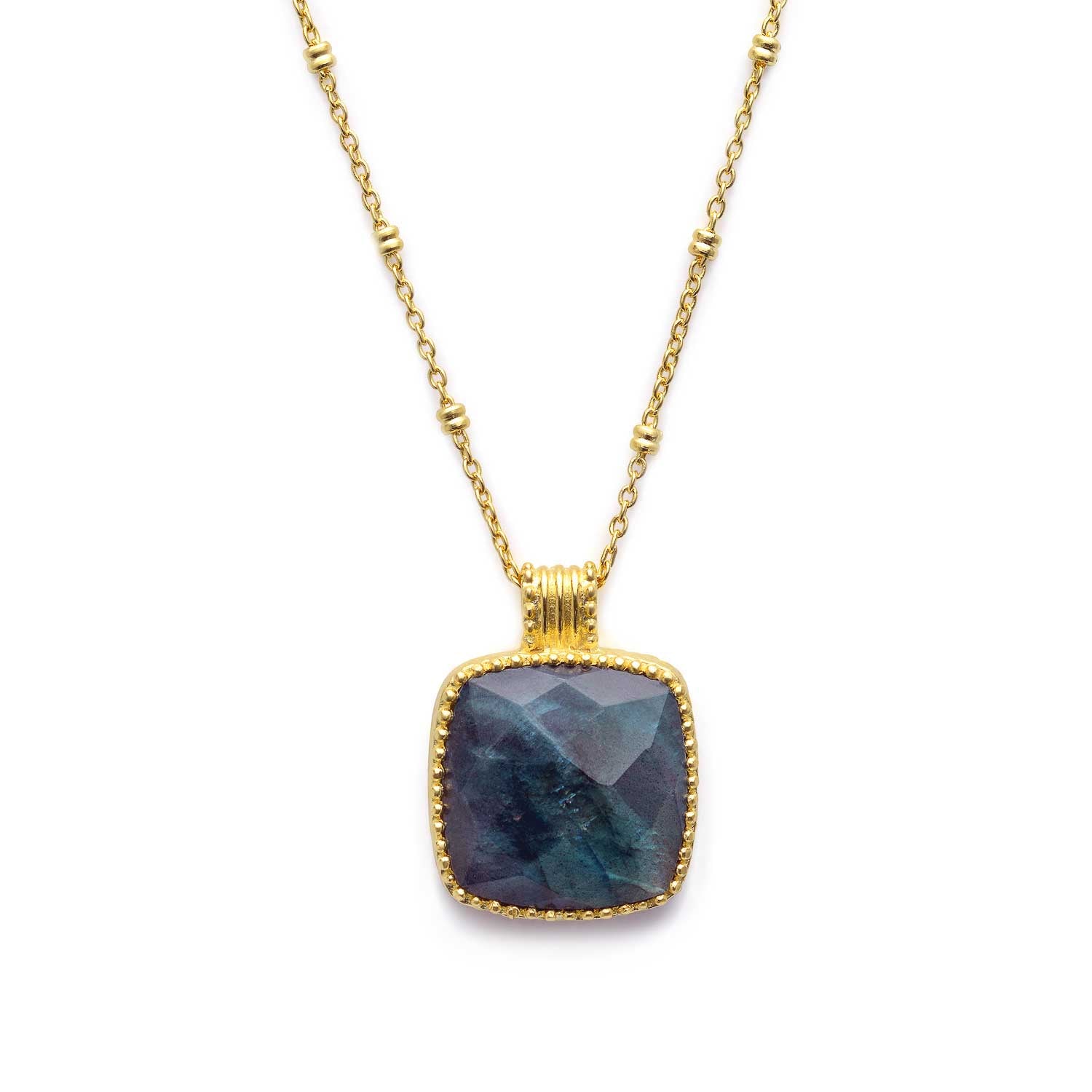 Large Square Labradorite Pendant in Gold