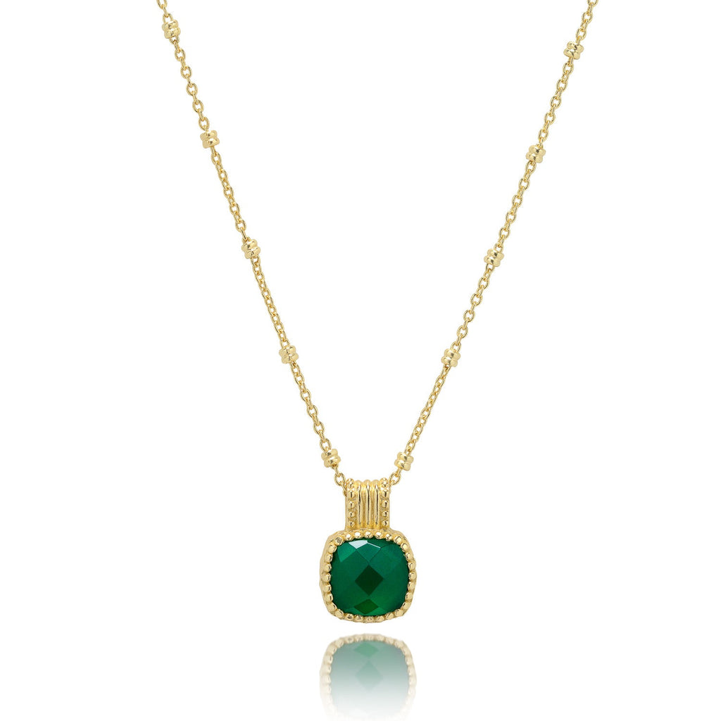 Green Onyx Square Pendant in Gold