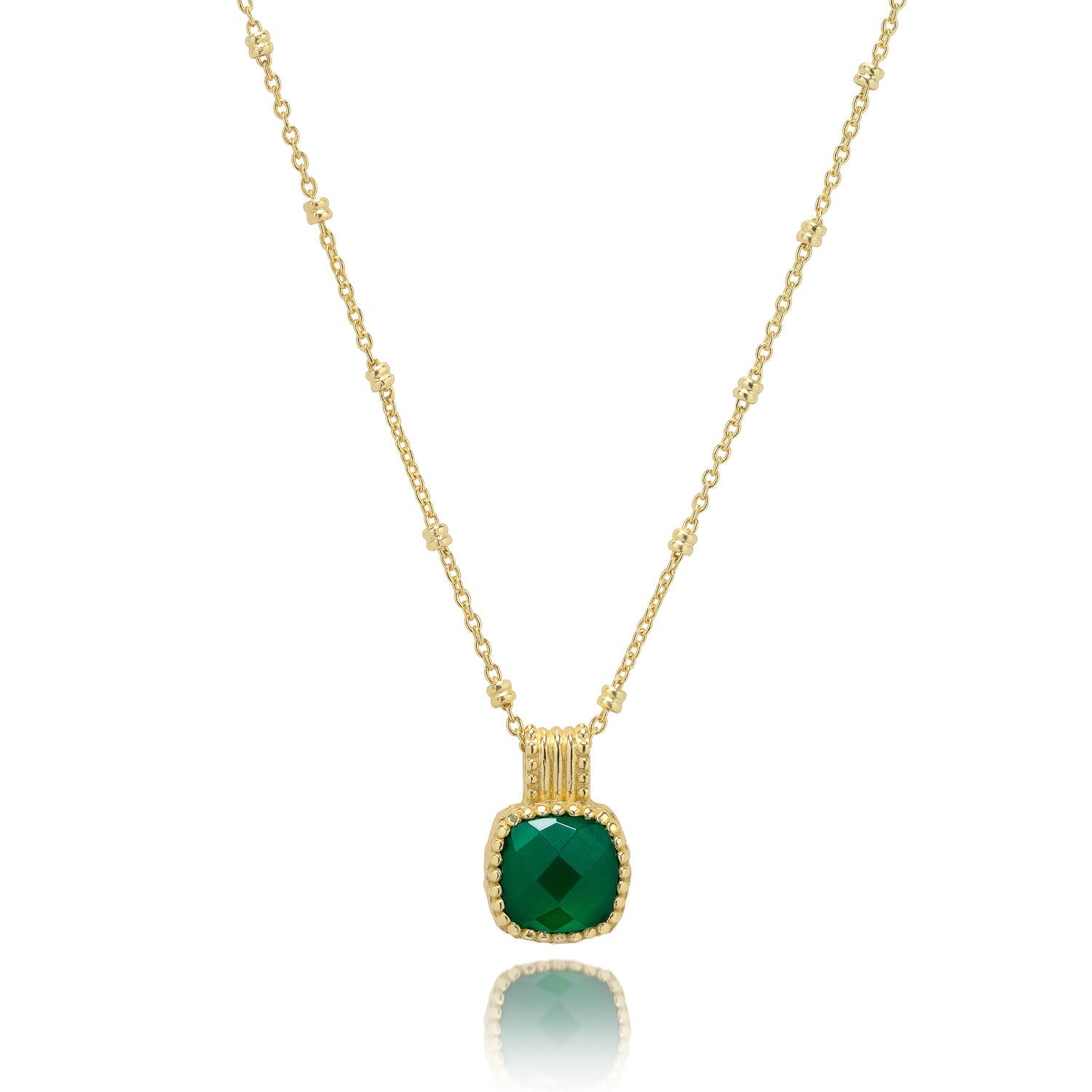 Green Onyx Square Pendant in Gold