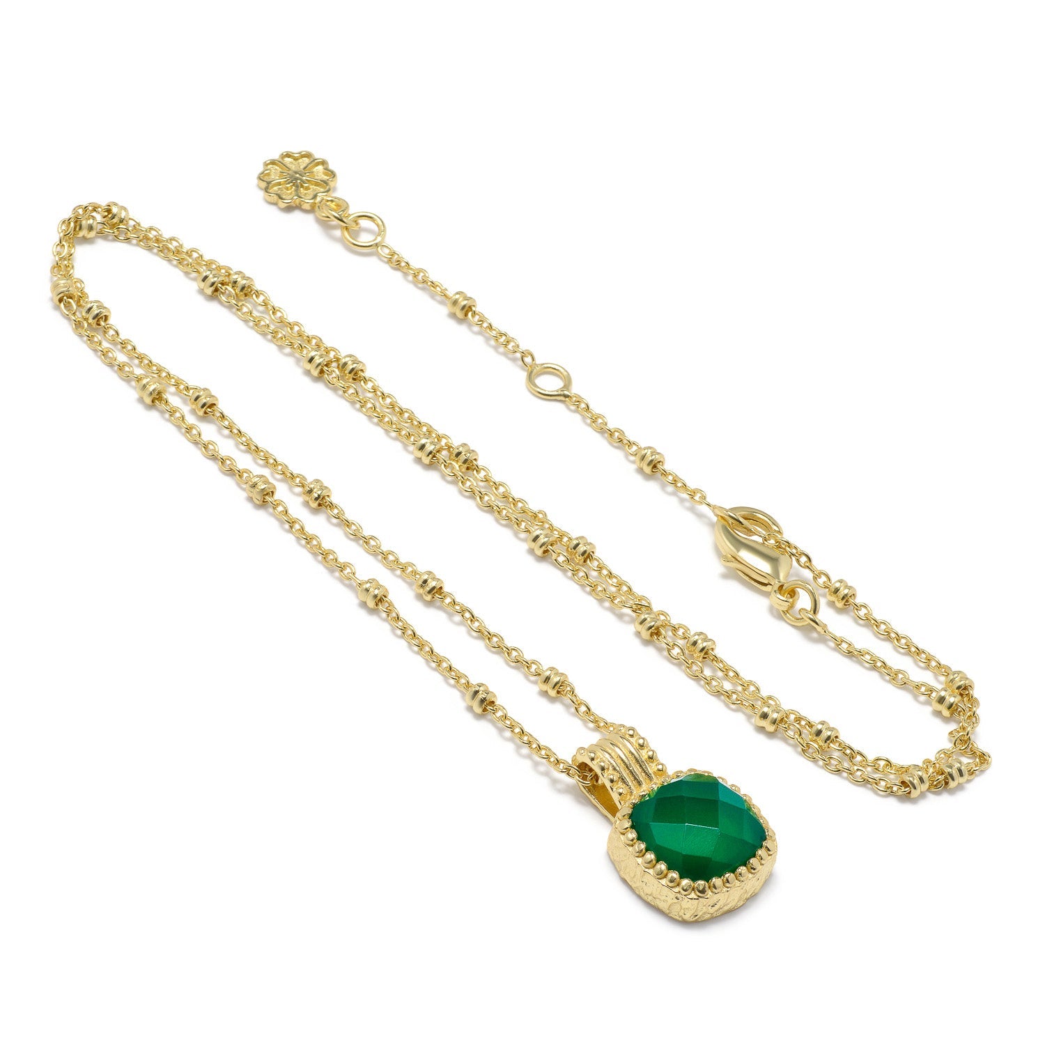 Green Onyx Square Pendant in Gold