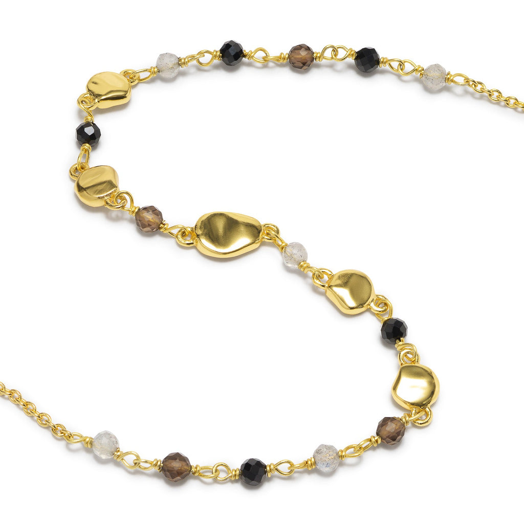 Sofia Nugget Necklace in Black Onyx, Smoky Quartz and Labradorite