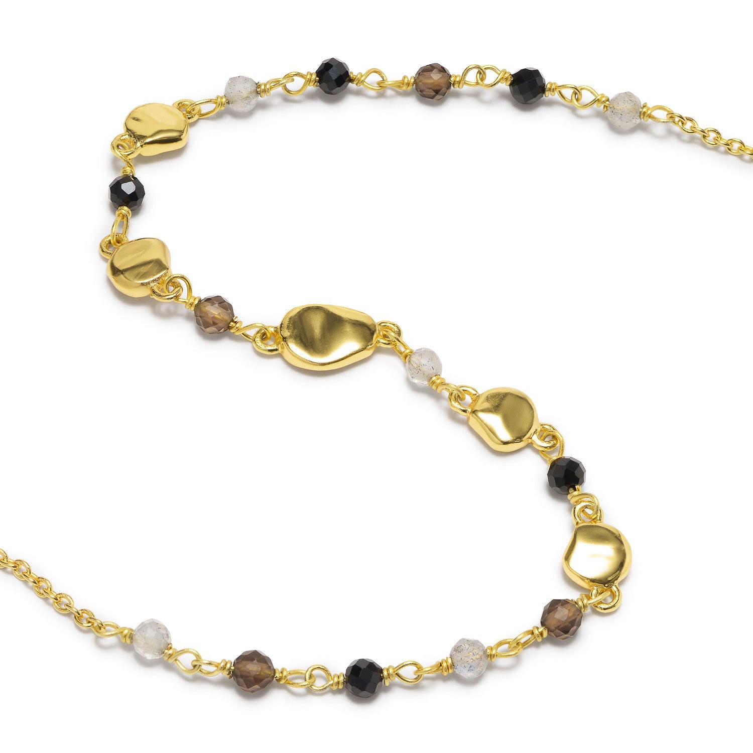 Sofia Nugget Necklace in Black Onyx, Smoky Quartz and Labradorite