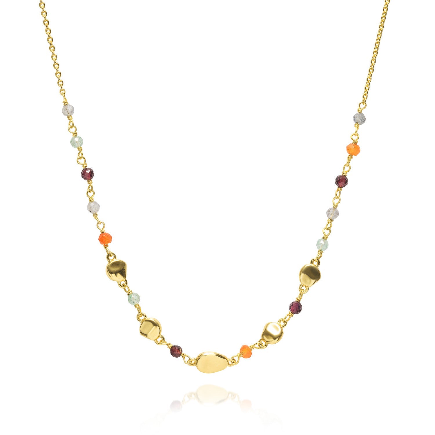 Sofia Nugget Necklace with Labradorite Carnelian Green Aventurine and Garnet