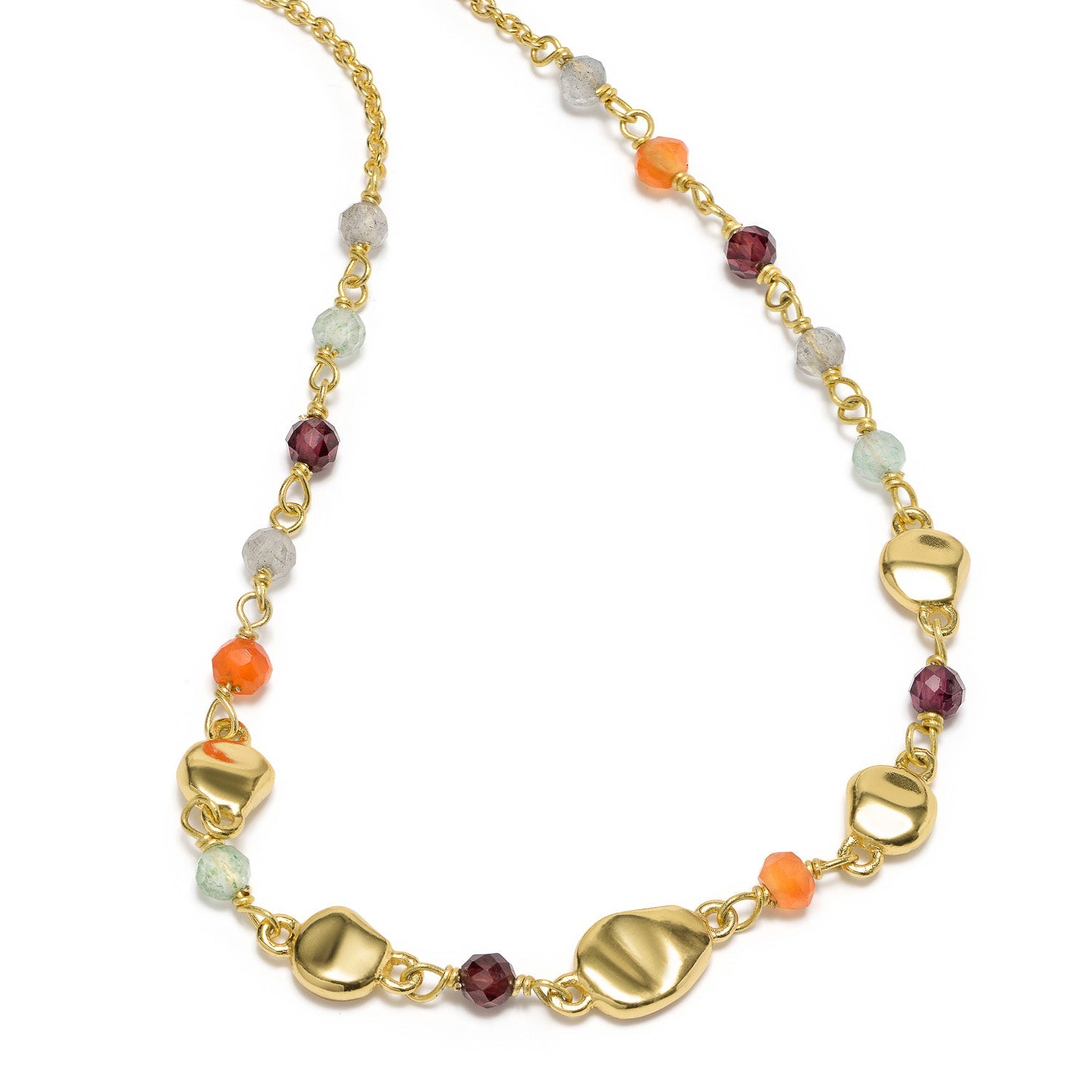 Sofia Nugget Necklace with Labradorite Carnelian Green Aventurine and Garnet