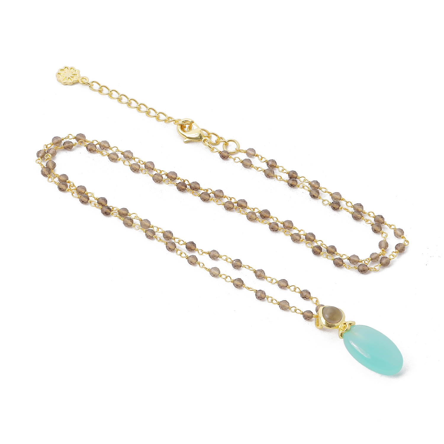 Persephone Double Gemstone Beaded Chain Necklace with Pariba Onyx and Smoky Quartz