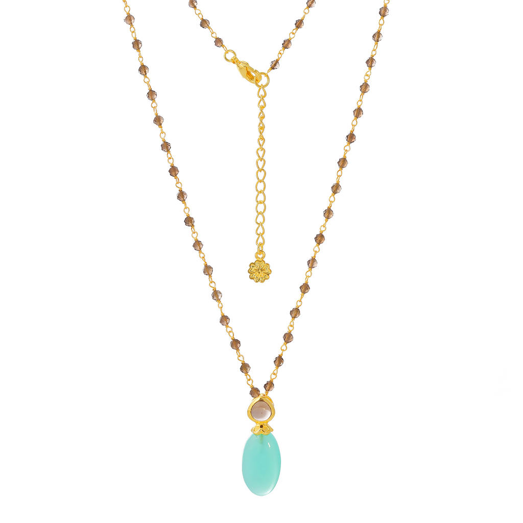 Persephone Double Gemstone Beaded Chain Necklace with Pariba Onyx and Smoky Quartz