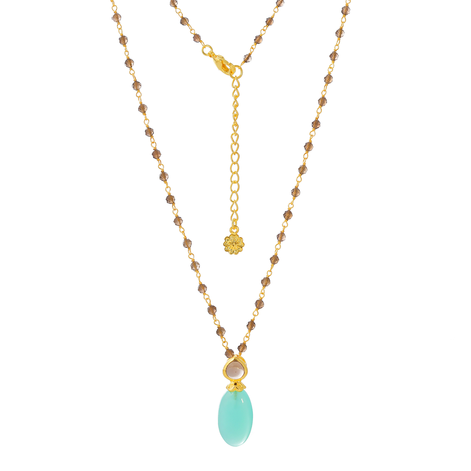 Persephone Double Gemstone Beaded Chain Necklace with Pariba Onyx and Smoky Quartz