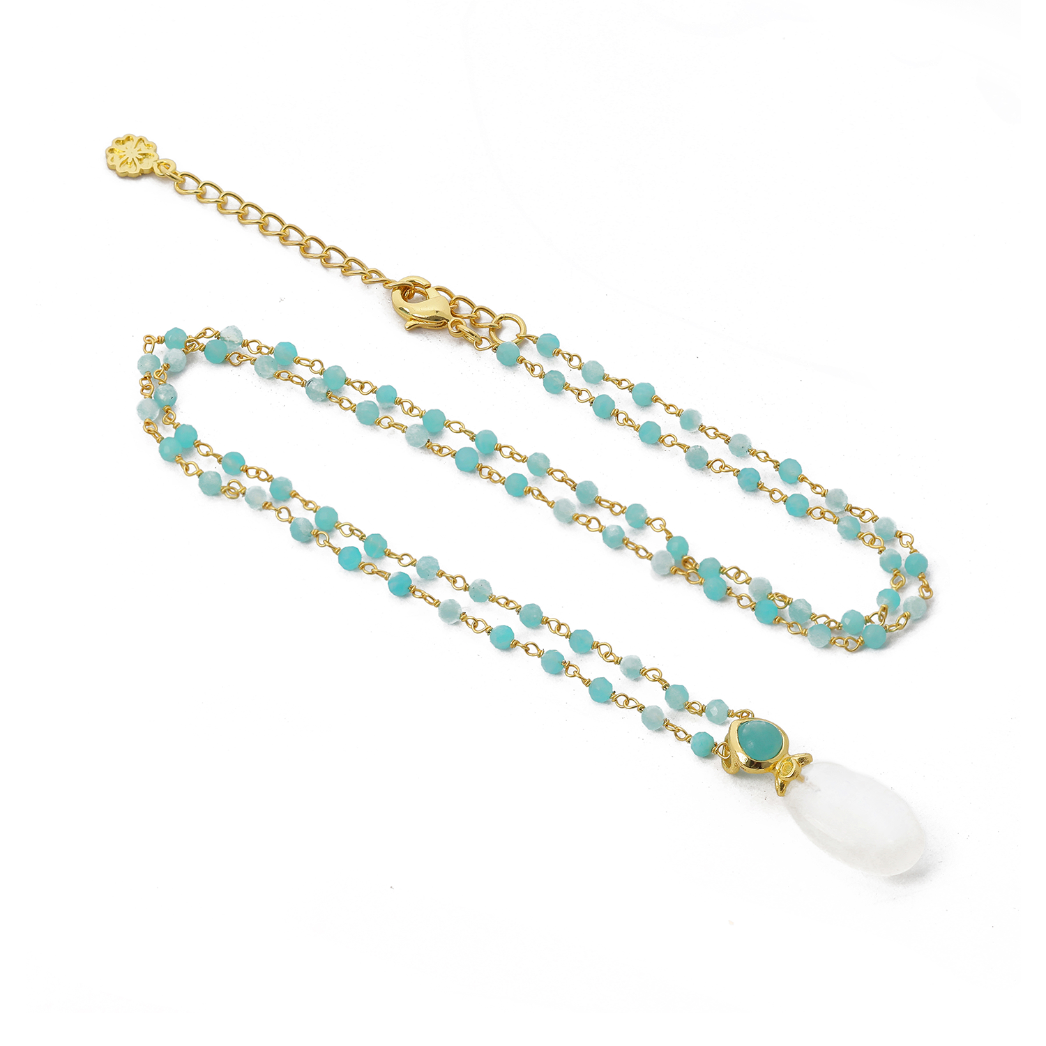 Persephone Double Gemstone Beaded Chain Necklace in Moonstone and Amazonite