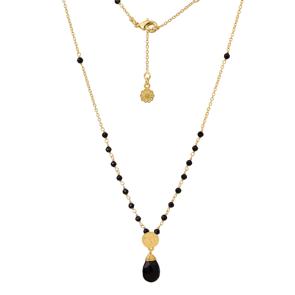 Classic Athena Gemstone Rosary Chain Necklace Black Onyx