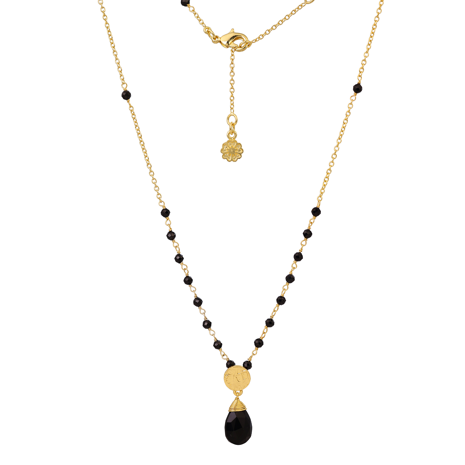Classic Athena Gemstone Rosary Chain Necklace Black Onyx