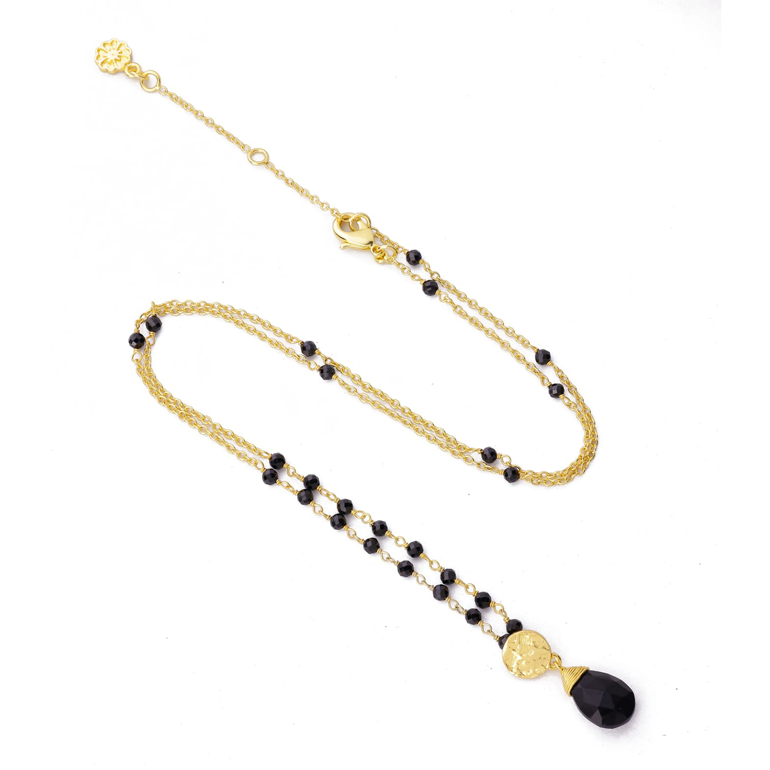 Classic Athena Gemstone Rosary Chain Necklace Black Onyx